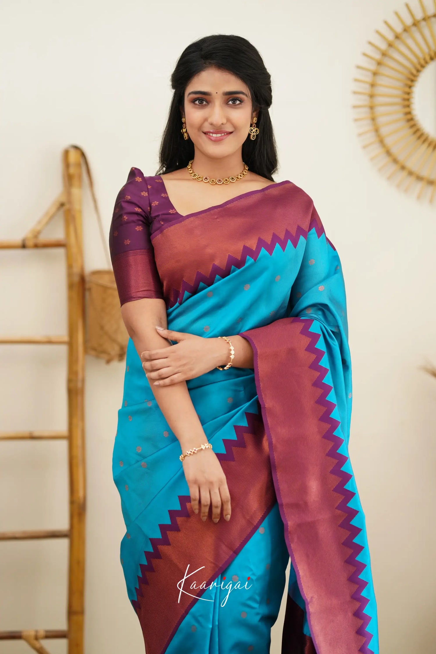 Sita - Bright Blue And Violet Semi Silk Saree Sarees