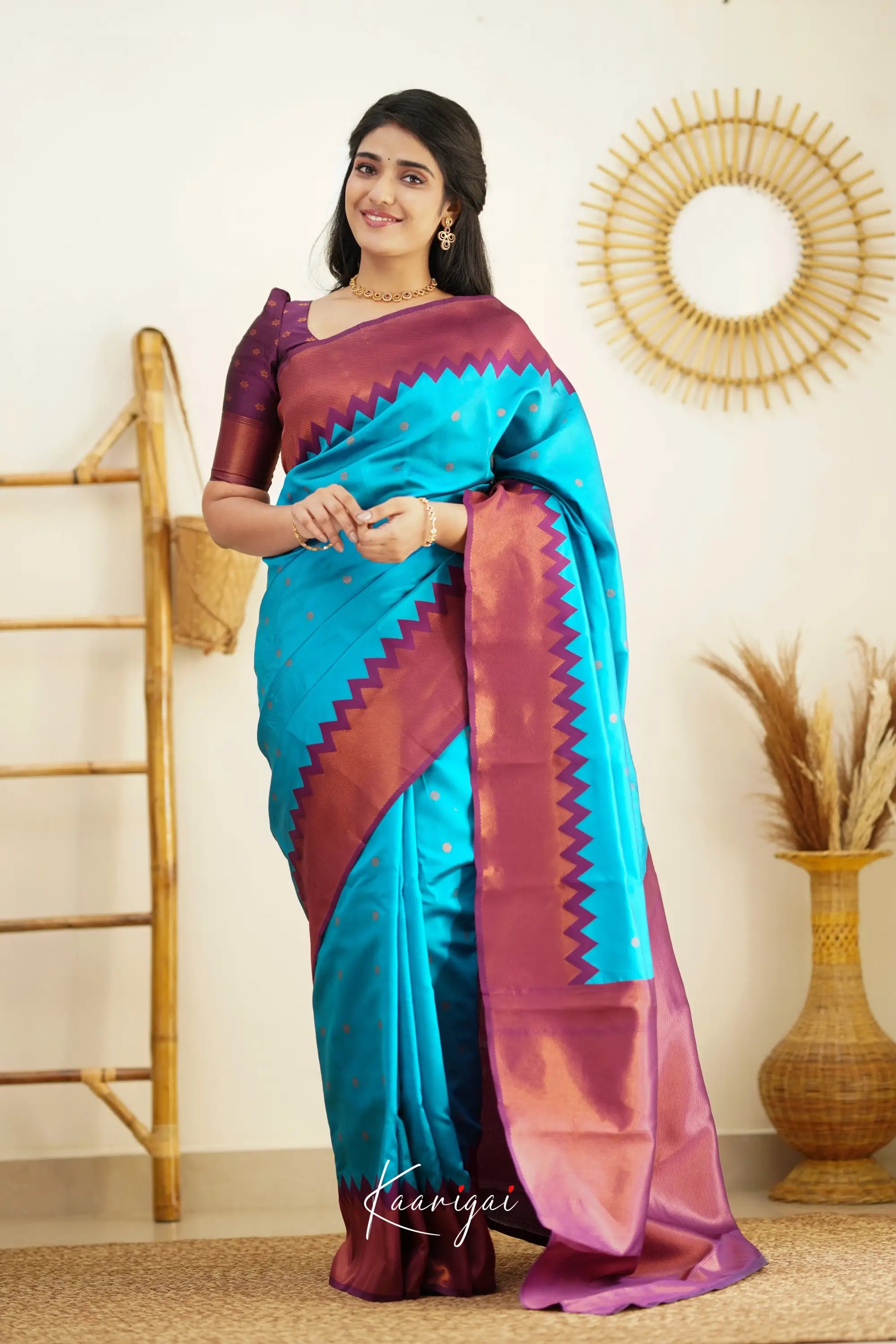 Sita - Bright Blue And Violet Semi Silk Saree Sarees