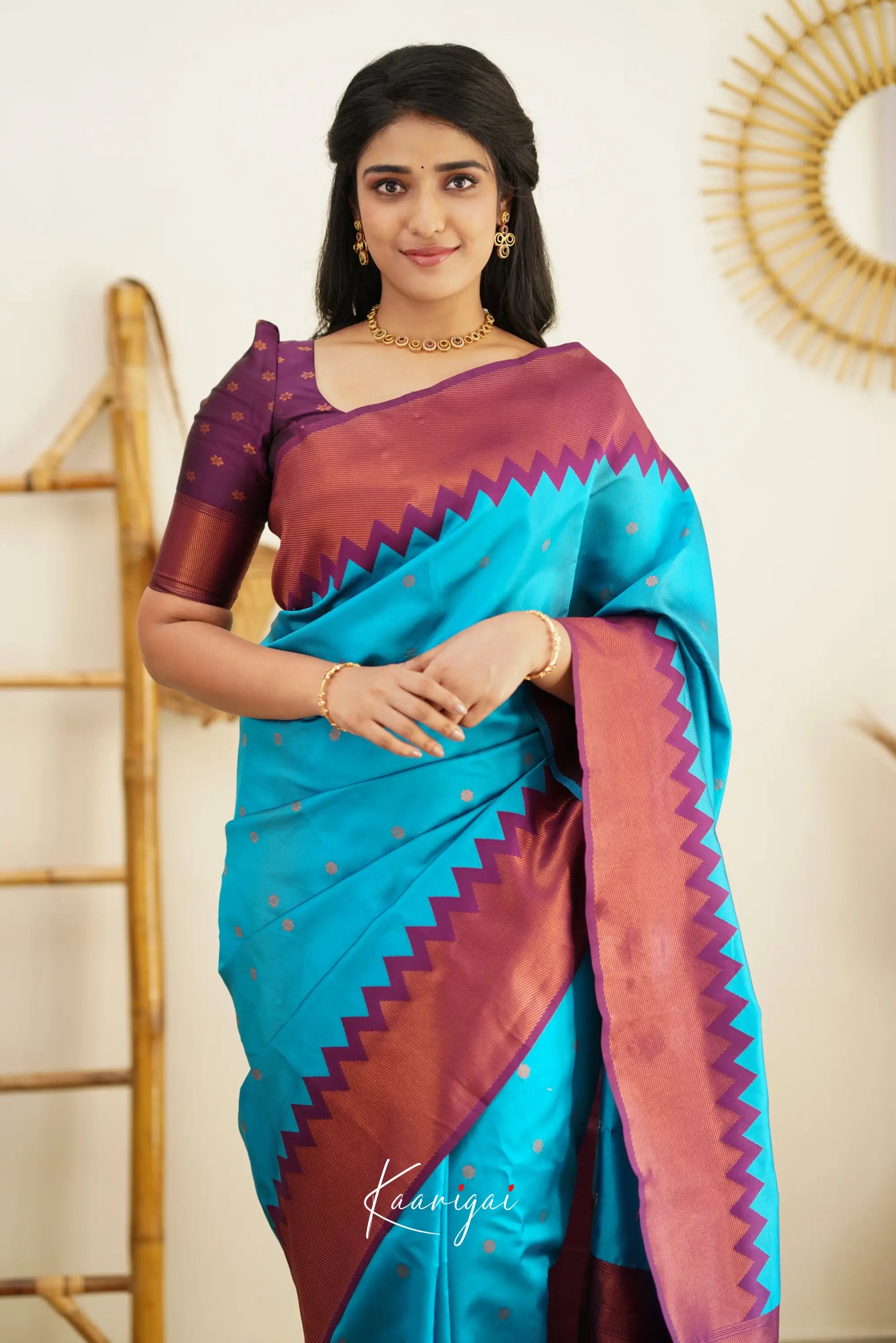 Sita - Bright Blue And Violet Semi Silk Saree Sarees