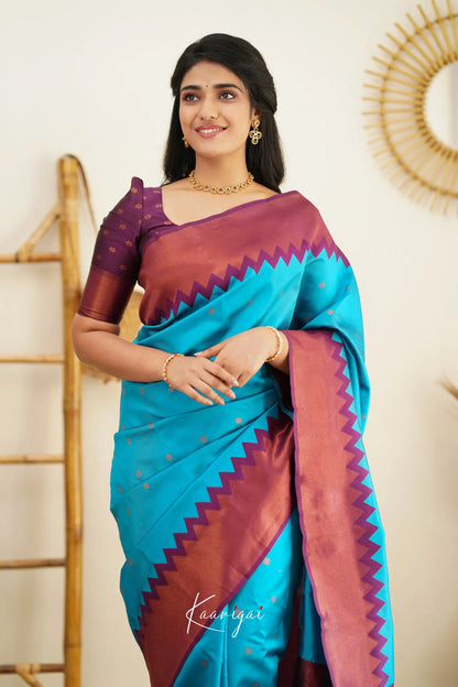 Sita - Bright Blue And Violet Semi Silk Saree Sarees