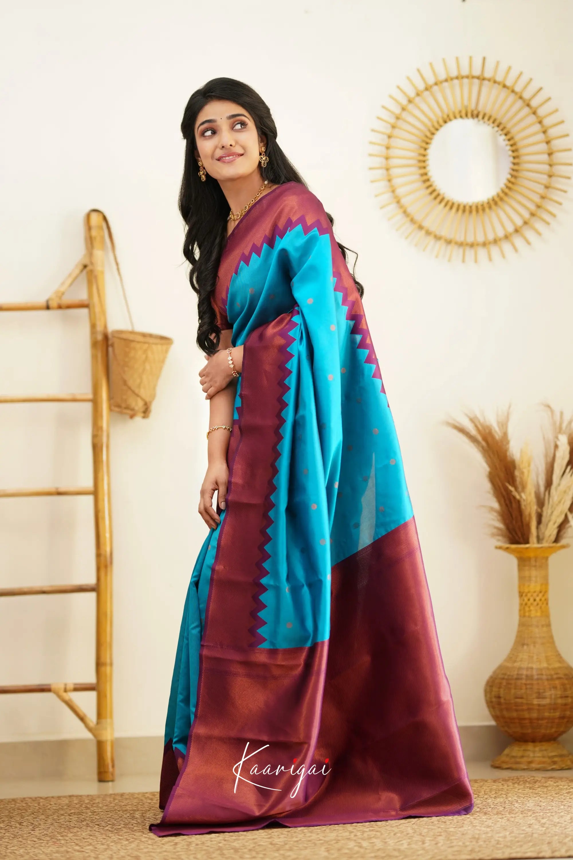 Sita - Bright Blue And Violet Semi Silk Saree Sarees