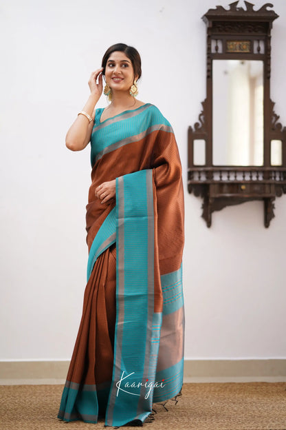 Sita - Brown And Teal Blue Semi Silk Saree Sarees