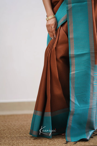 Sita - Brown And Teal Blue Semi Silk Saree Sarees