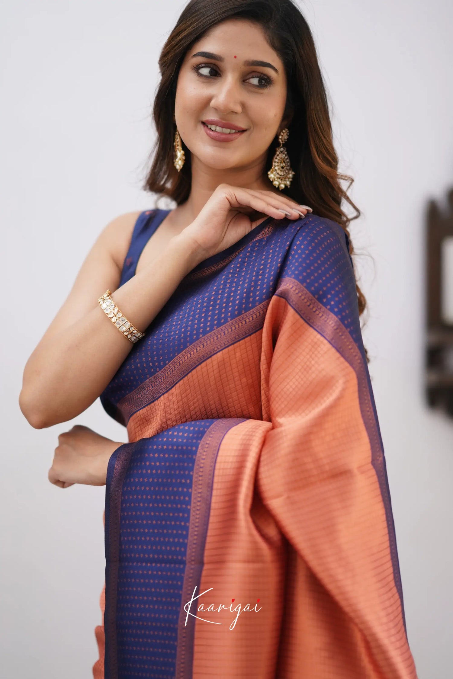 Sita - Copper And Navy Blue Semi Silk Saree Sarees