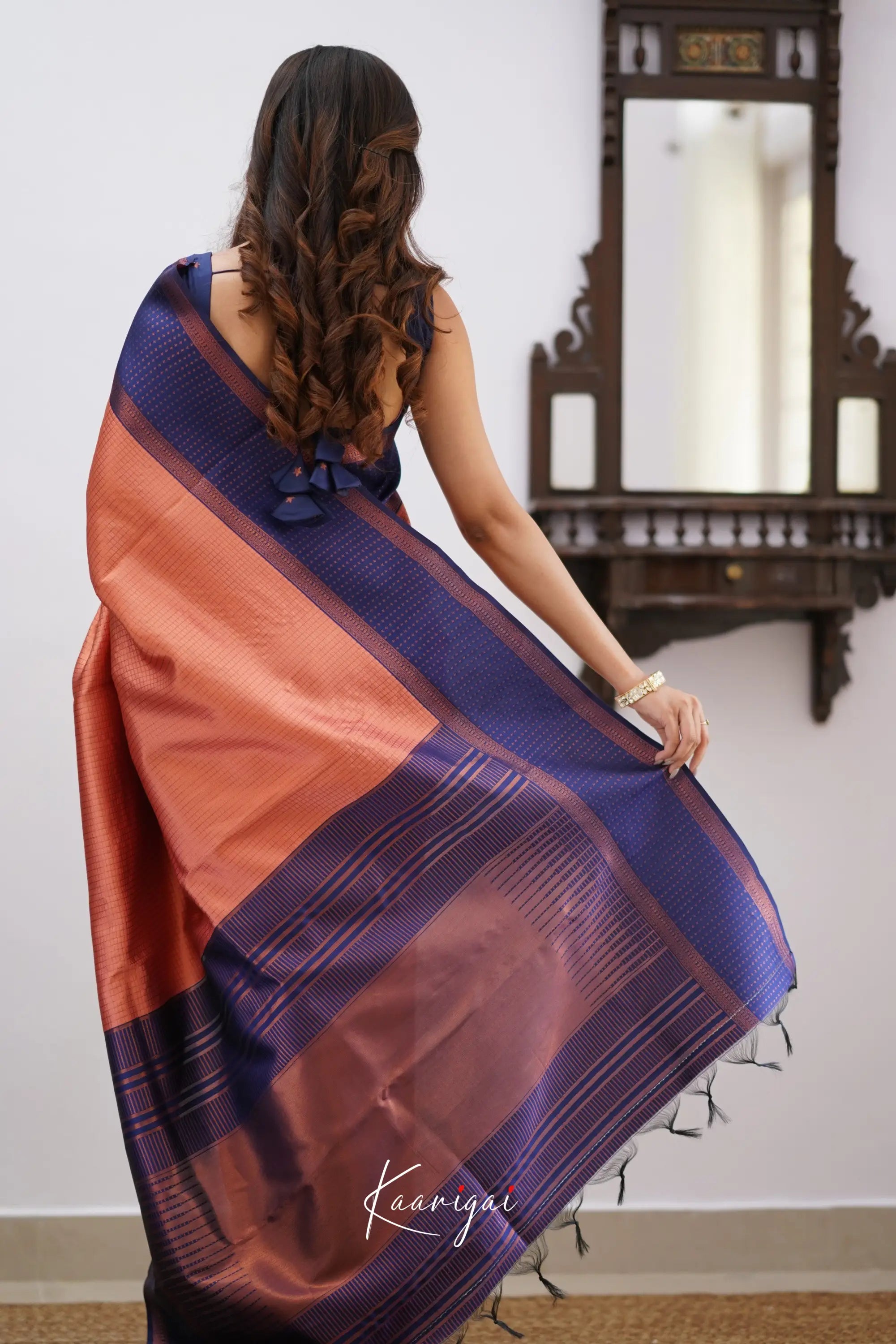 Sita - Copper And Navy Blue Semi Silk Saree Sarees