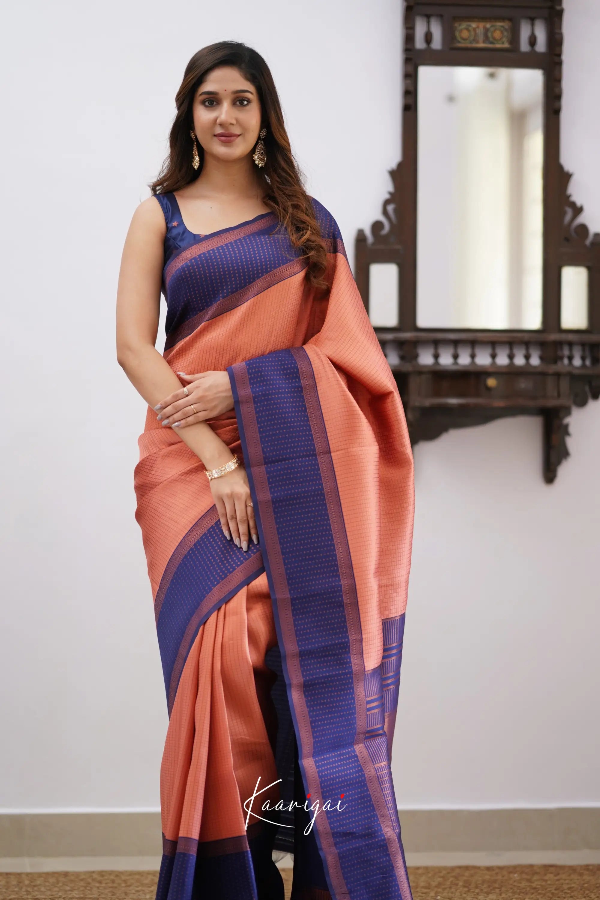 Sita - Copper And Navy Blue Semi Silk Saree Sarees