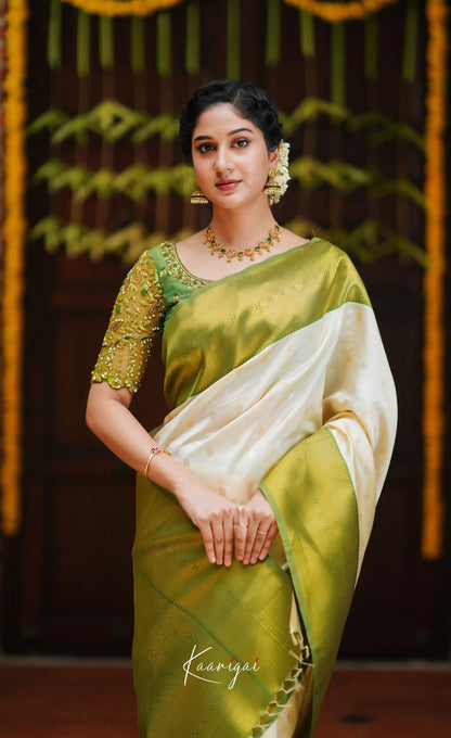 Sita- Cream And Green Blended Silk Saree Sarees