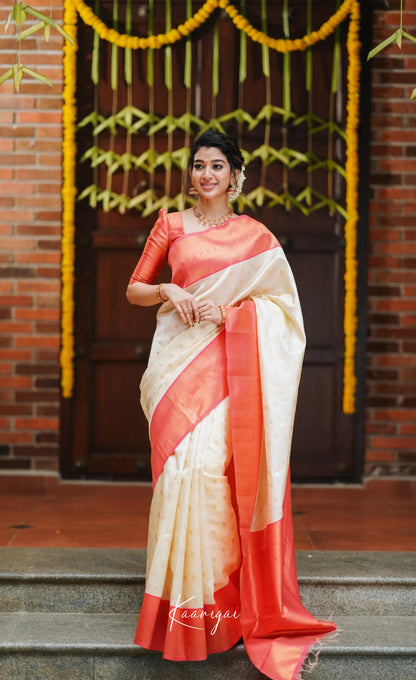 Sita - Cream And Peach Blended Silk Saree Sarees