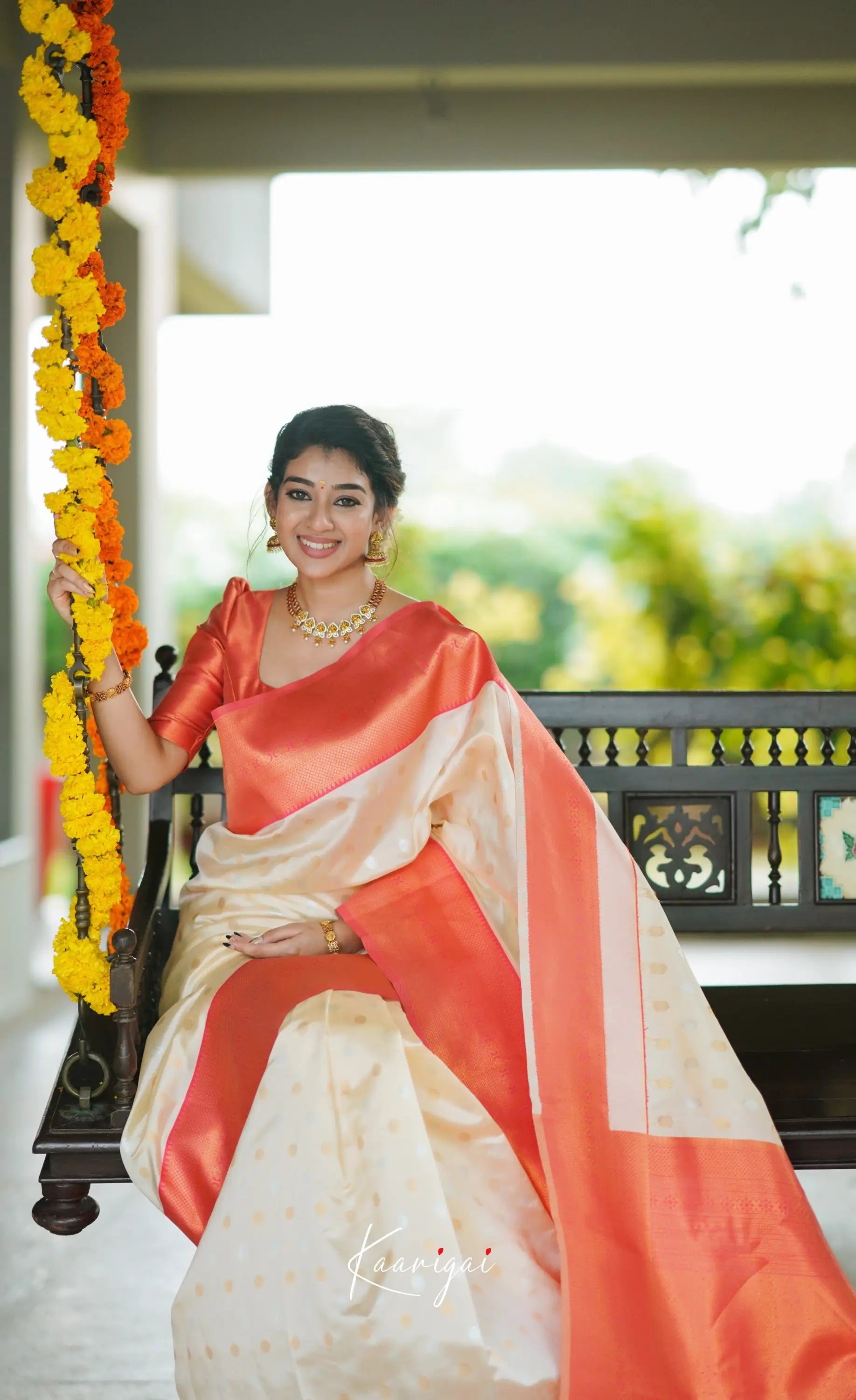 Sita - Cream And Peach Blended Silk Saree Sarees