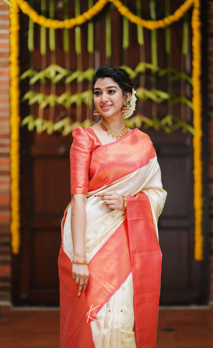 Sita - Cream And Peach Blended Silk Saree Sarees