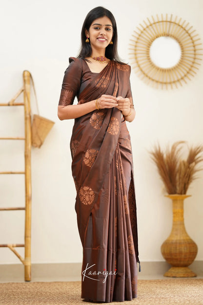 Sita - Dark Brown Semi Silk Saree Sarees