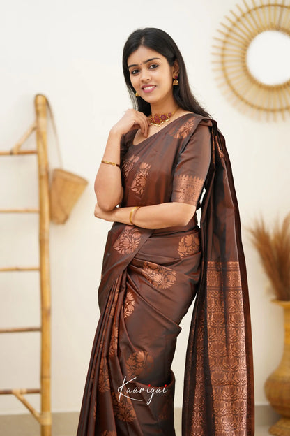 Sita - Dark Brown Semi Silk Saree Sarees