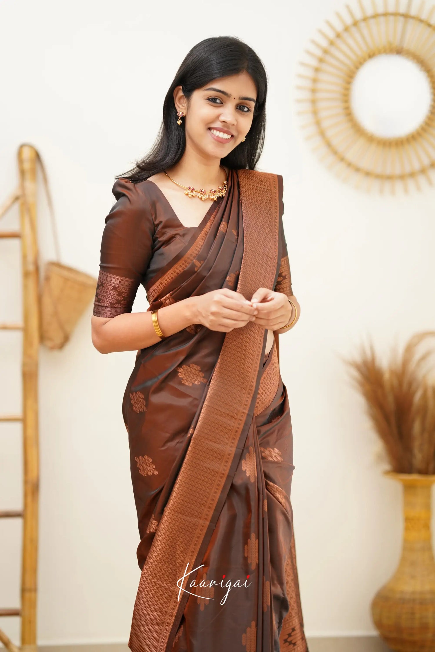 Sita - Dark Brown Semi Silk Saree Sarees