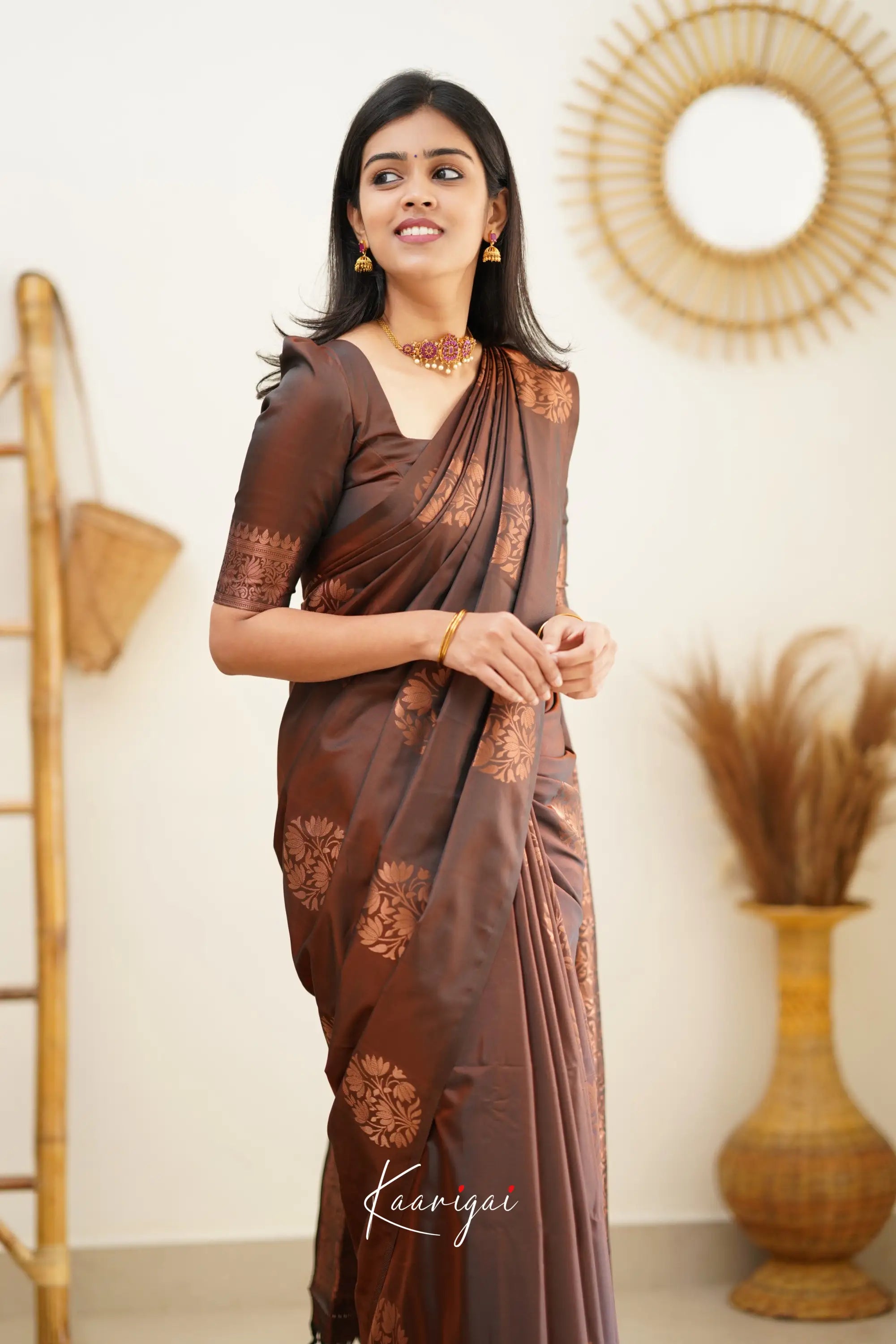 Sita - Dark Brown Semi Silk Saree Sarees