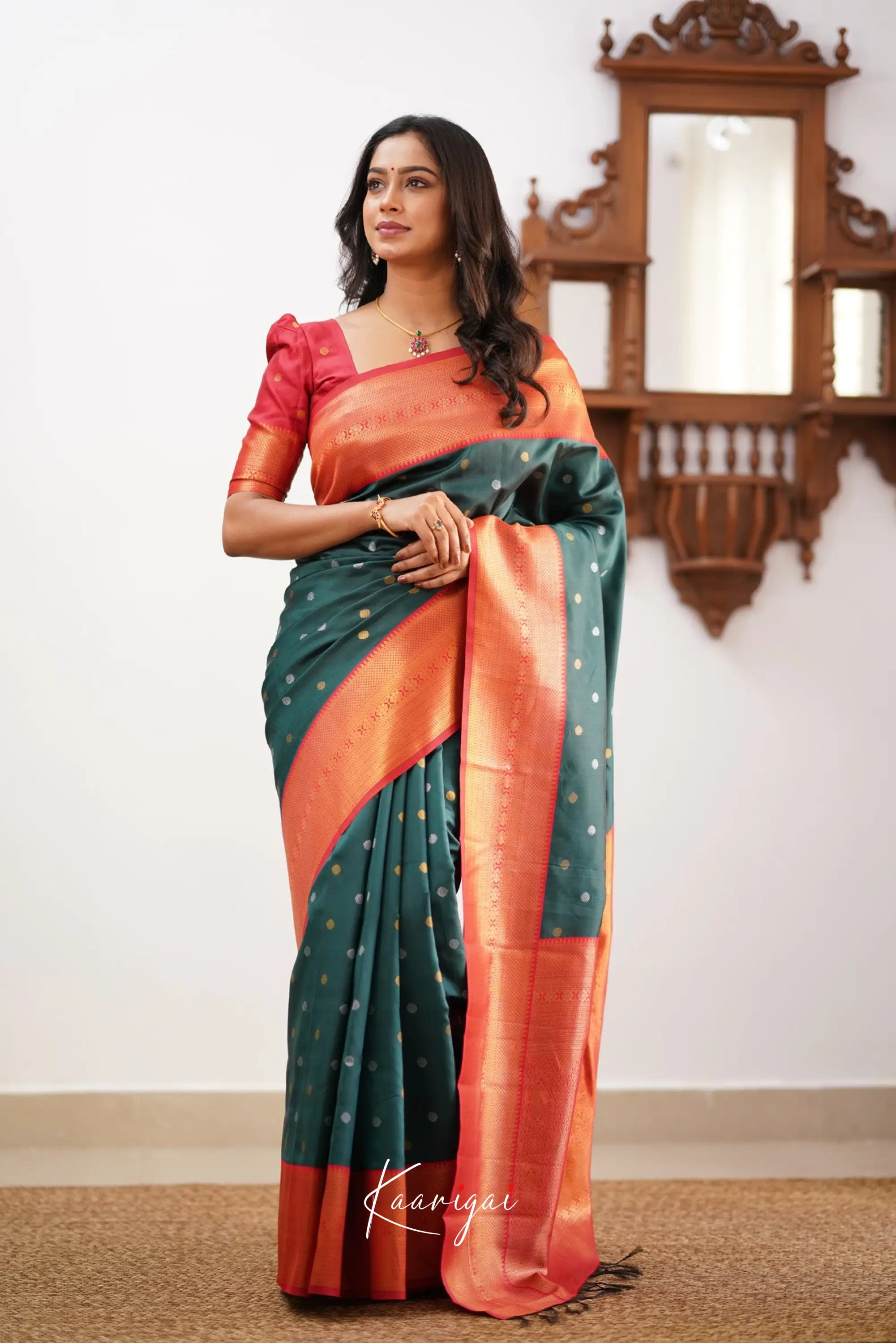 Sita - Dark Green Semi Silk Saree Sarees