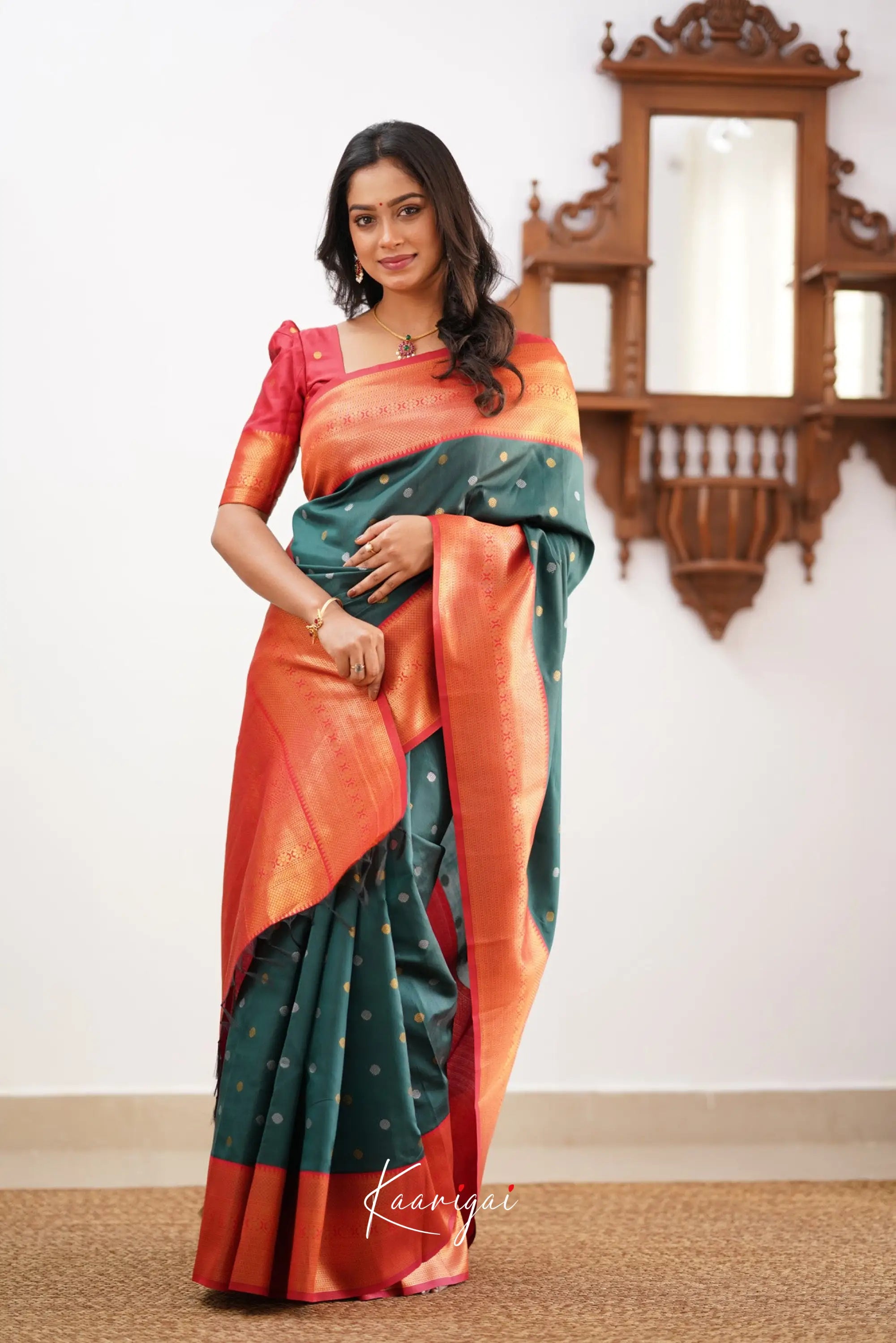 Sita - Dark Green Semi Silk Saree Sarees