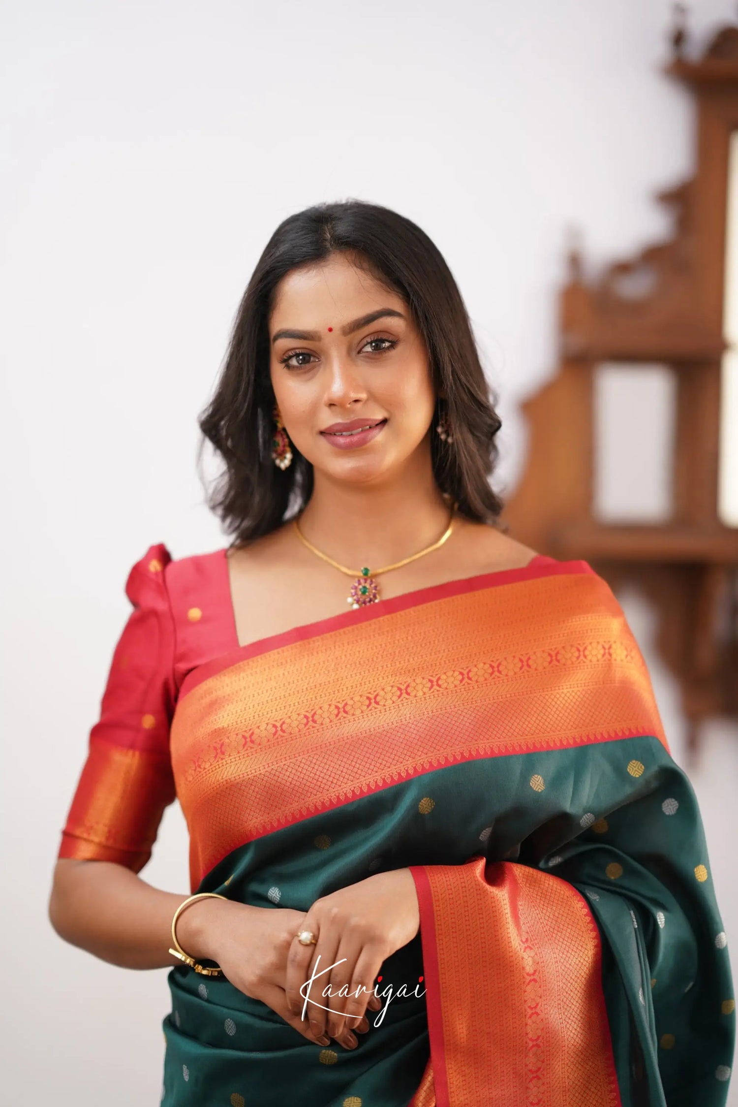 Sita - Dark Green Semi Silk Saree Sarees