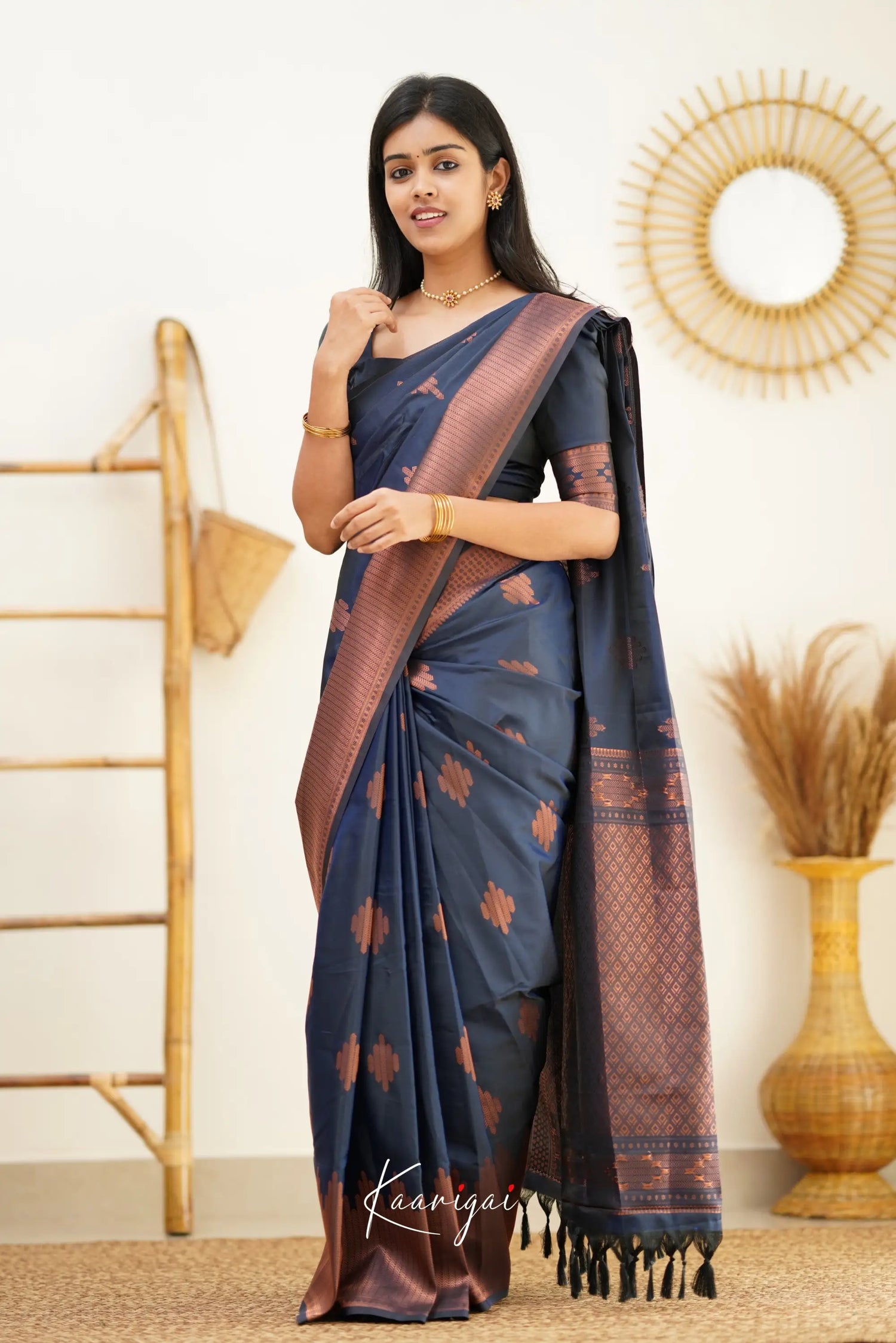 Sita - Dark Greyish Blue Semi Silk Saree Sarees