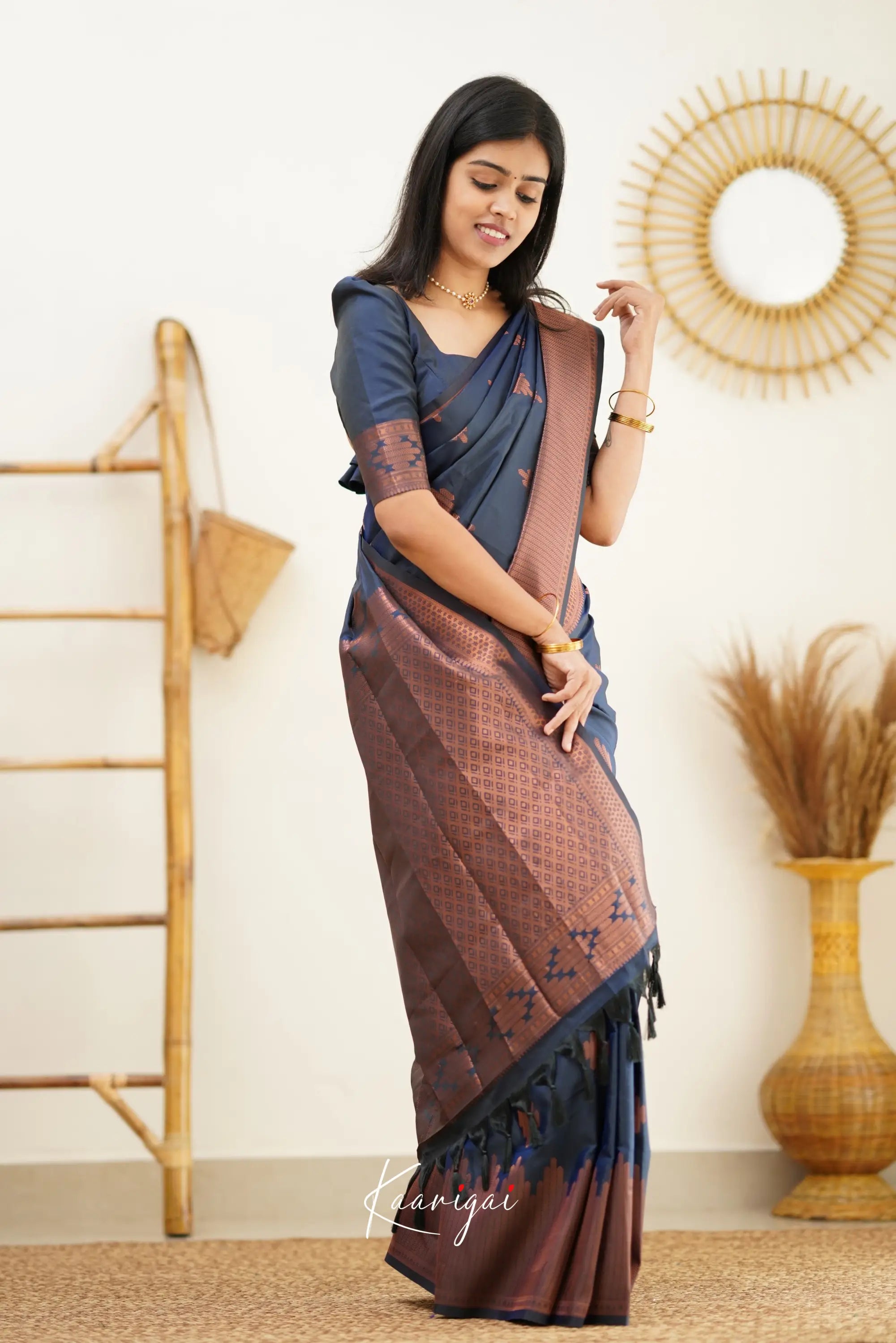 Sita - Dark Greyish Blue Semi Silk Saree Sarees