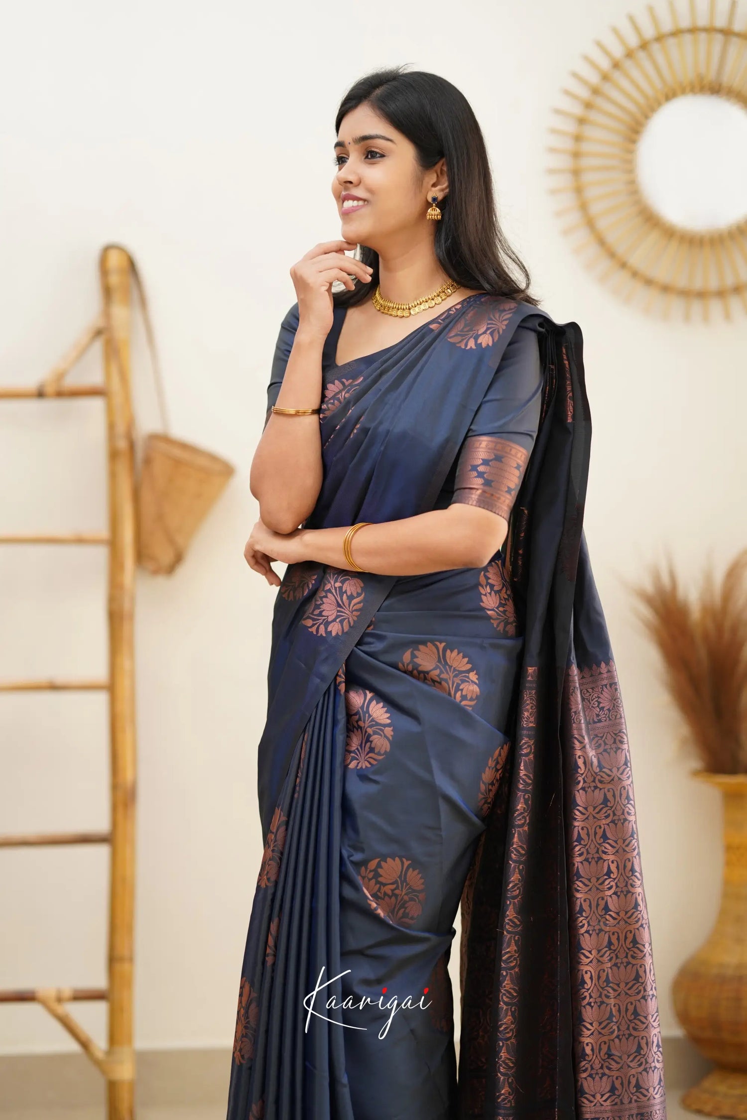 Sita - Dark Greyish Blue Semi Silk Saree Sarees