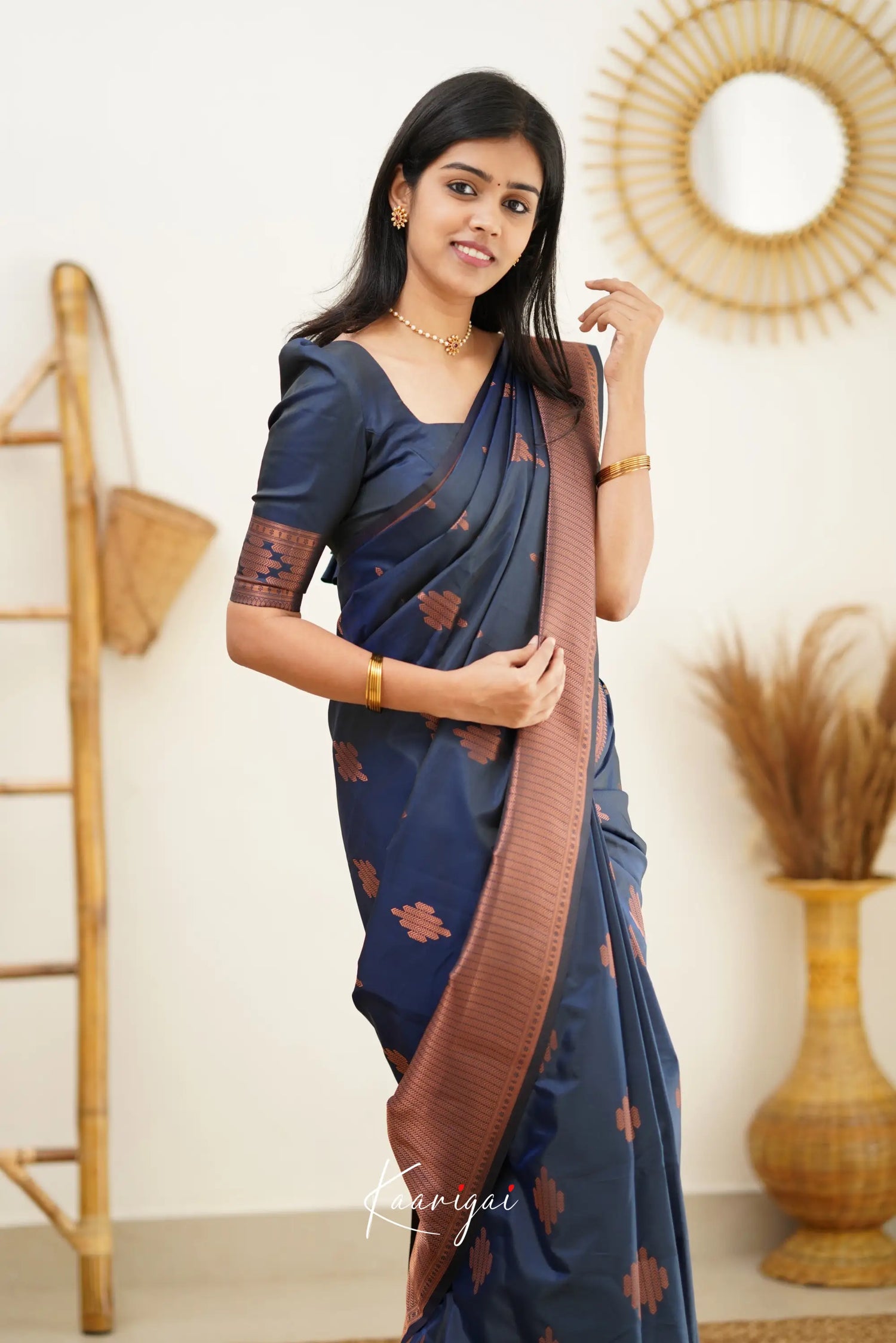 Sita - Dark Greyish Blue Semi Silk Saree Sarees