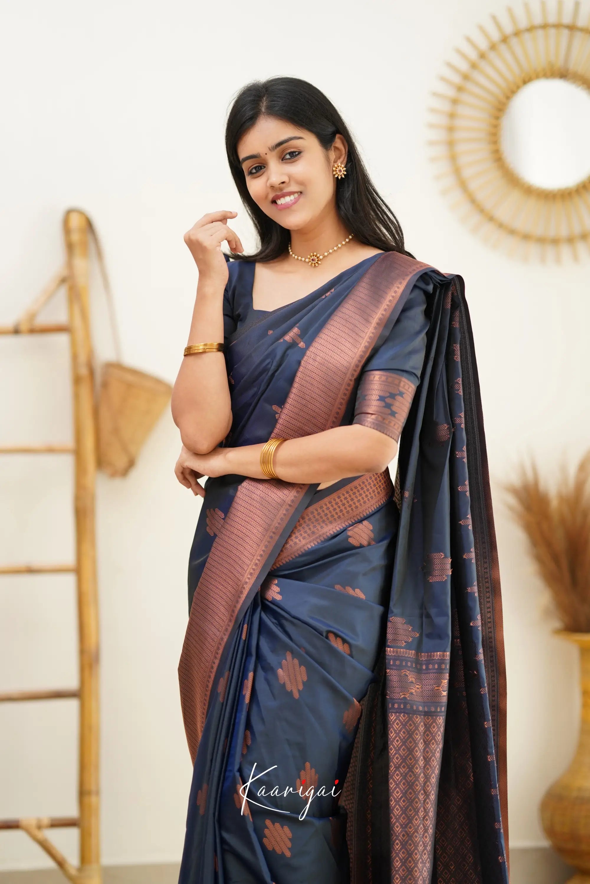 Sita - Dark Greyish Blue Semi Silk Saree Sarees