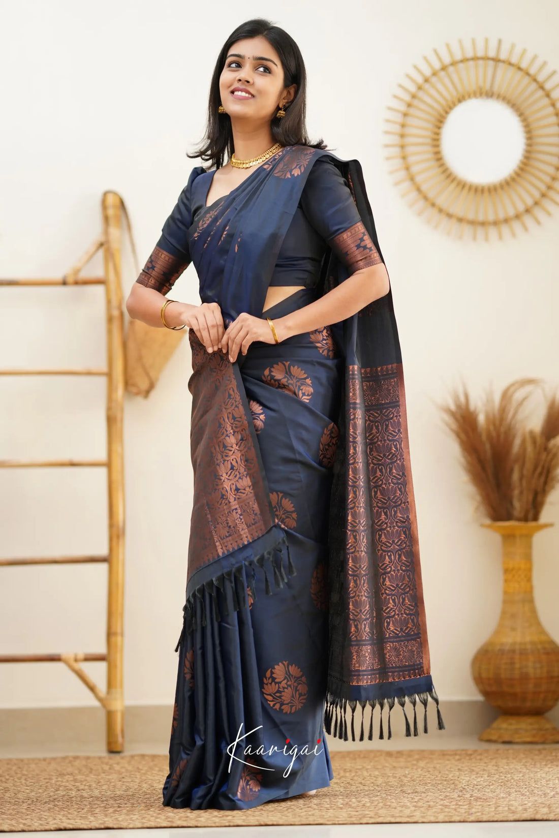 Sita - Dark Greyish Blue Semi Silk Saree Sarees