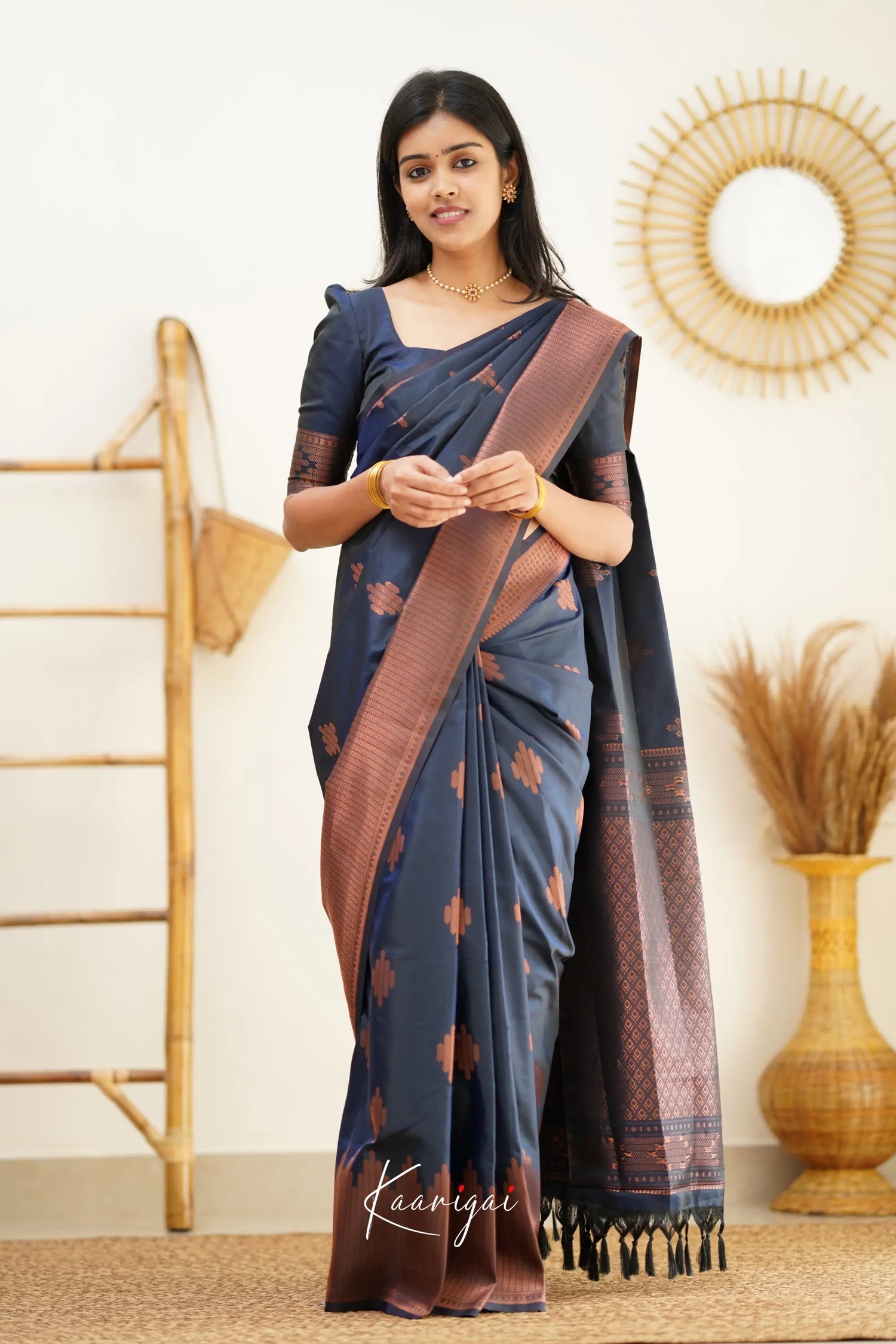 Sita - Dark Greyish Blue Semi Silk Saree Sarees