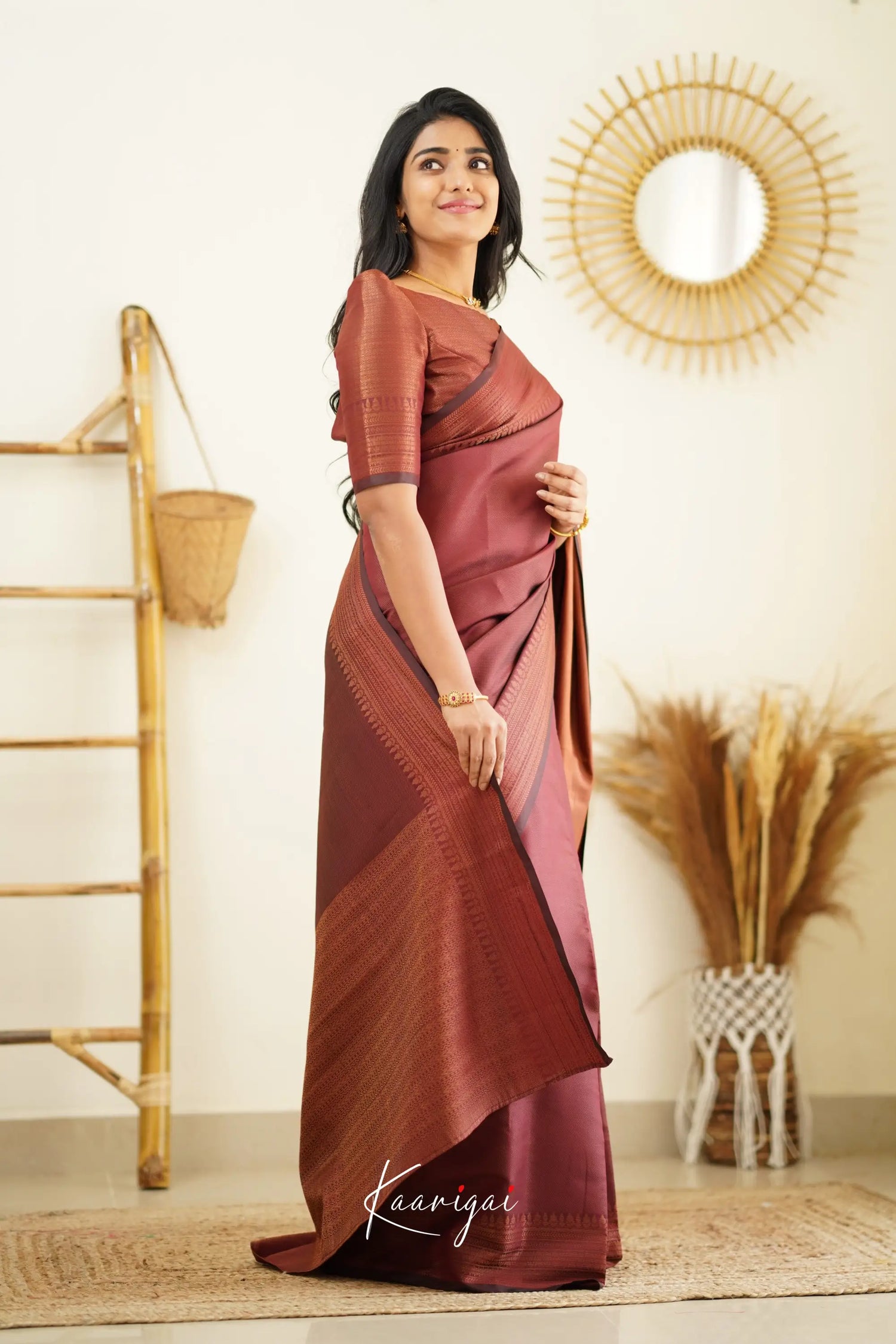 Sita - Dark Maroon Semi Silk Saree Sarees