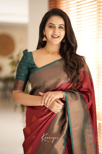 Sita - Dark Red Semi Silk Saree Sarees