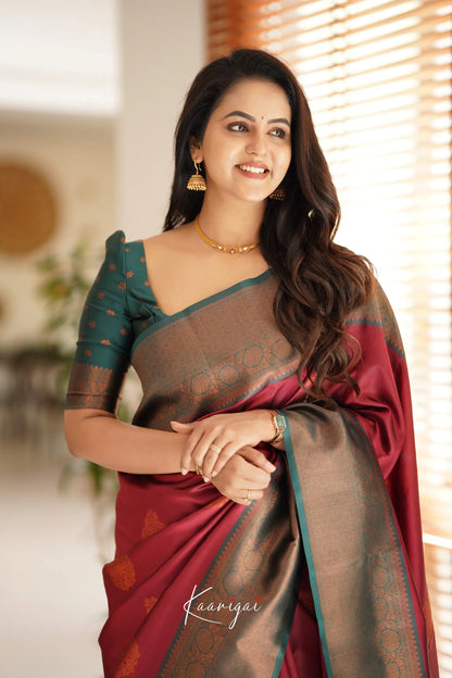 Sita - Dark Red Semi Silk Saree Sarees