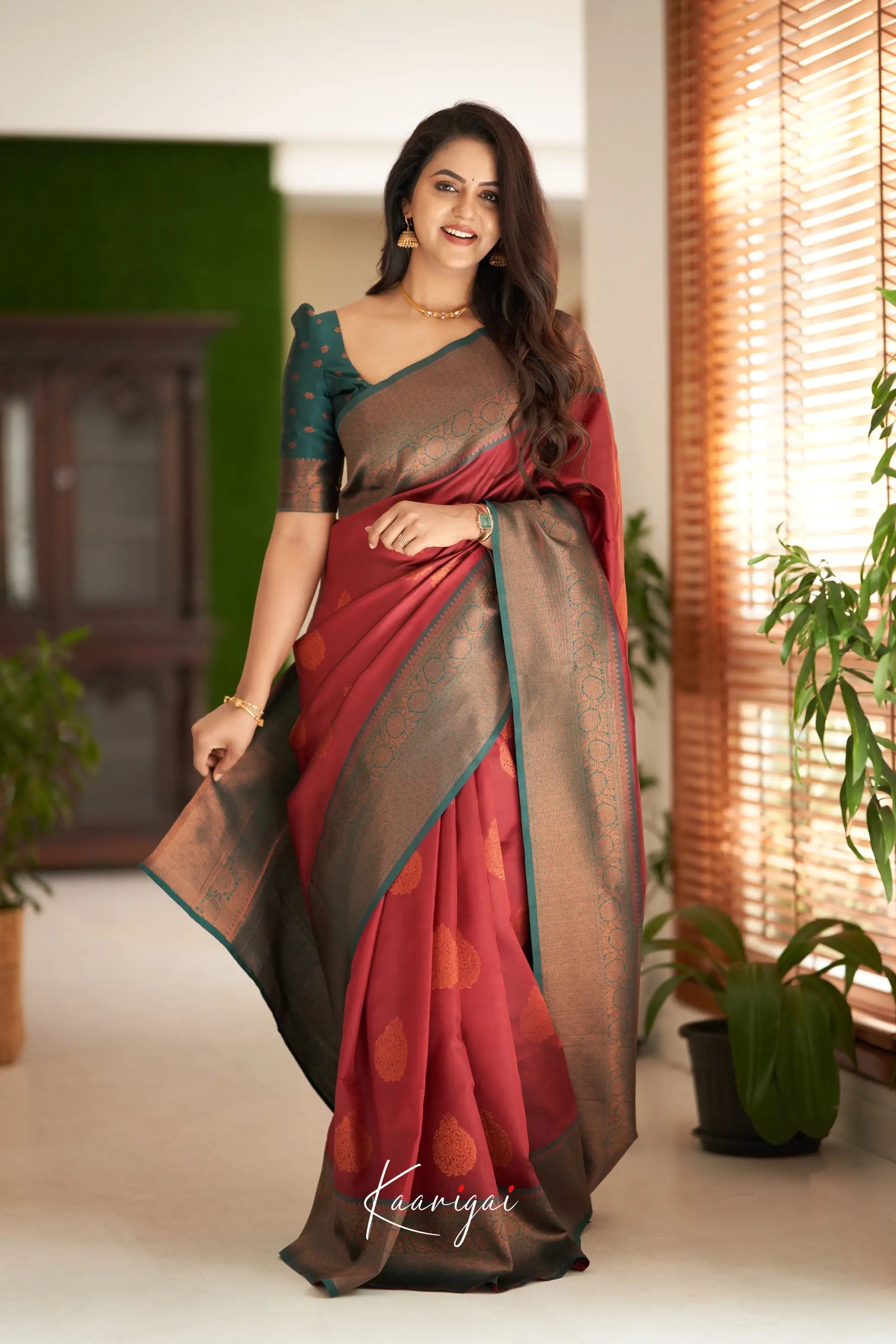 Sita - Dark Red Semi Silk Saree Sarees