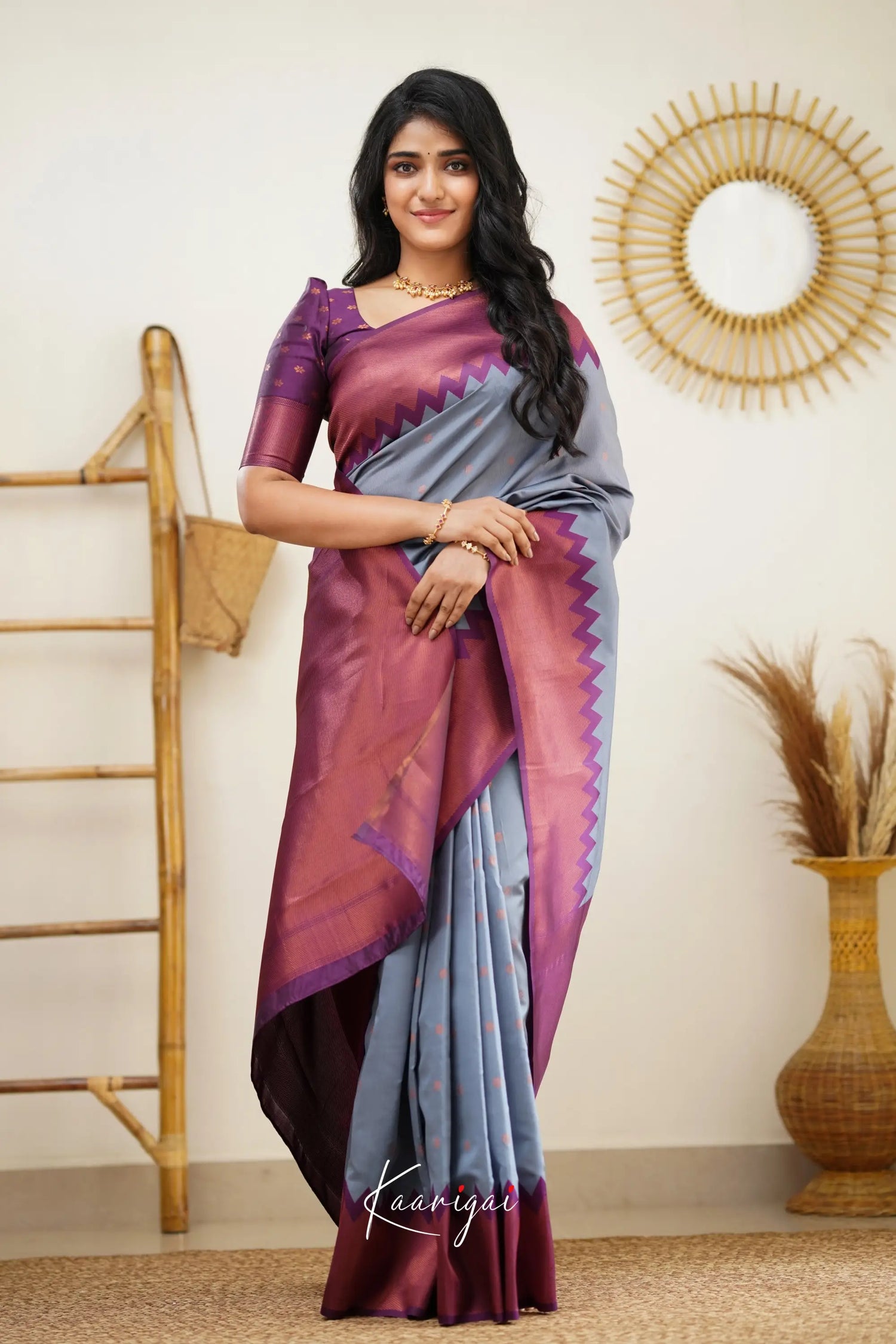 Sita - Grey And Violet Semi Silk Saree Sarees