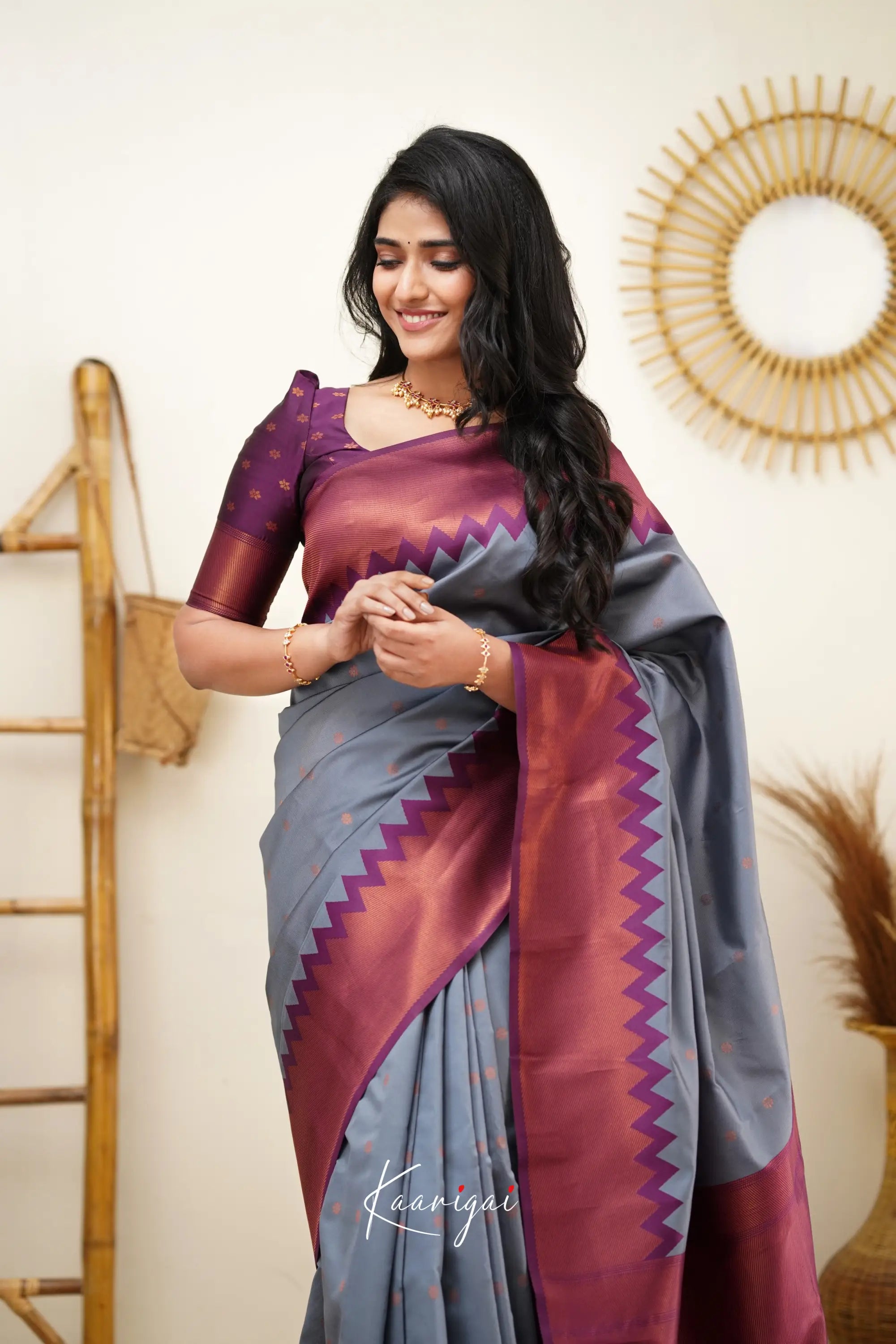 Sita - Grey And Violet Semi Silk Saree Sarees