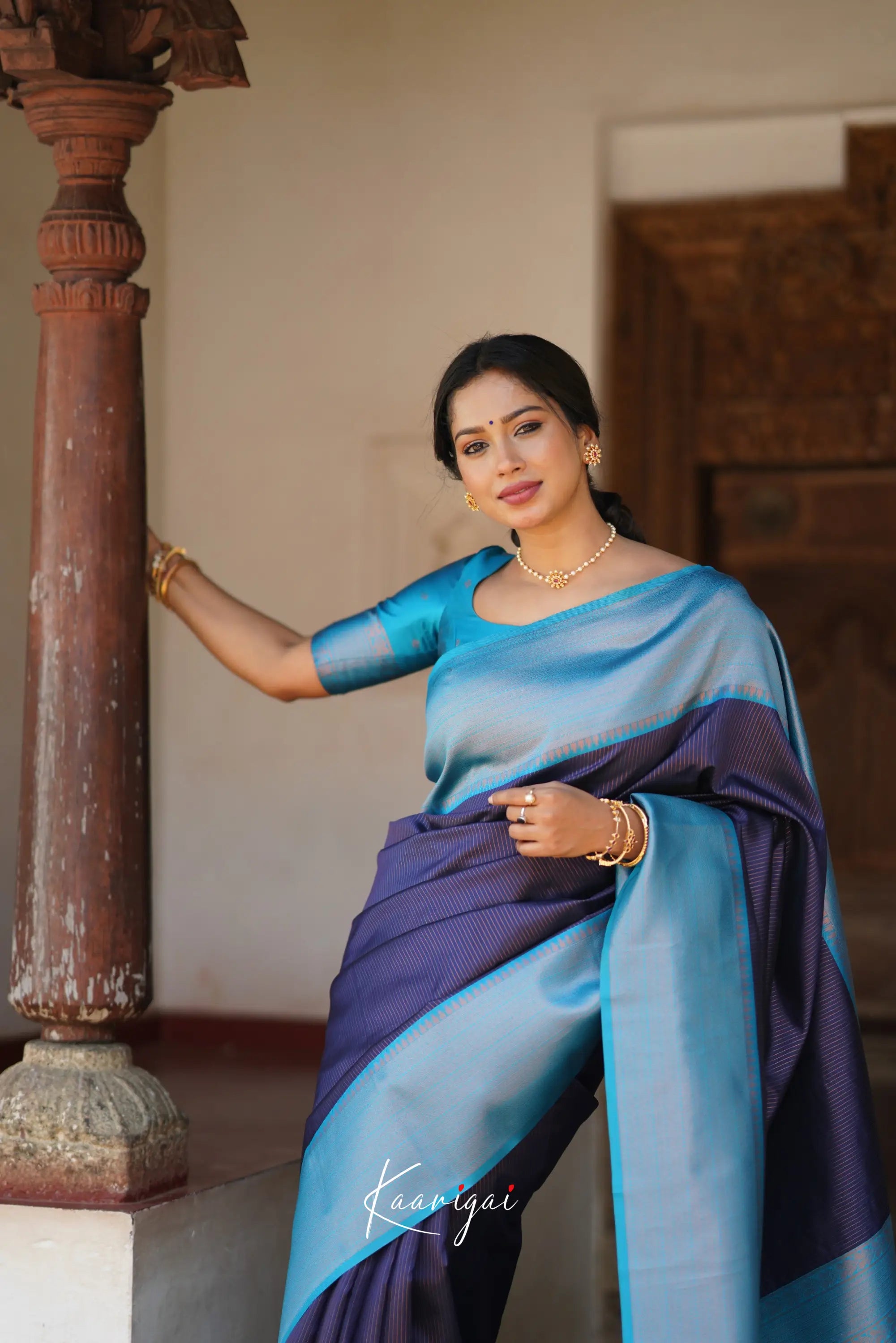 Sita - Navy Blue Semi Silk Saree Sarees