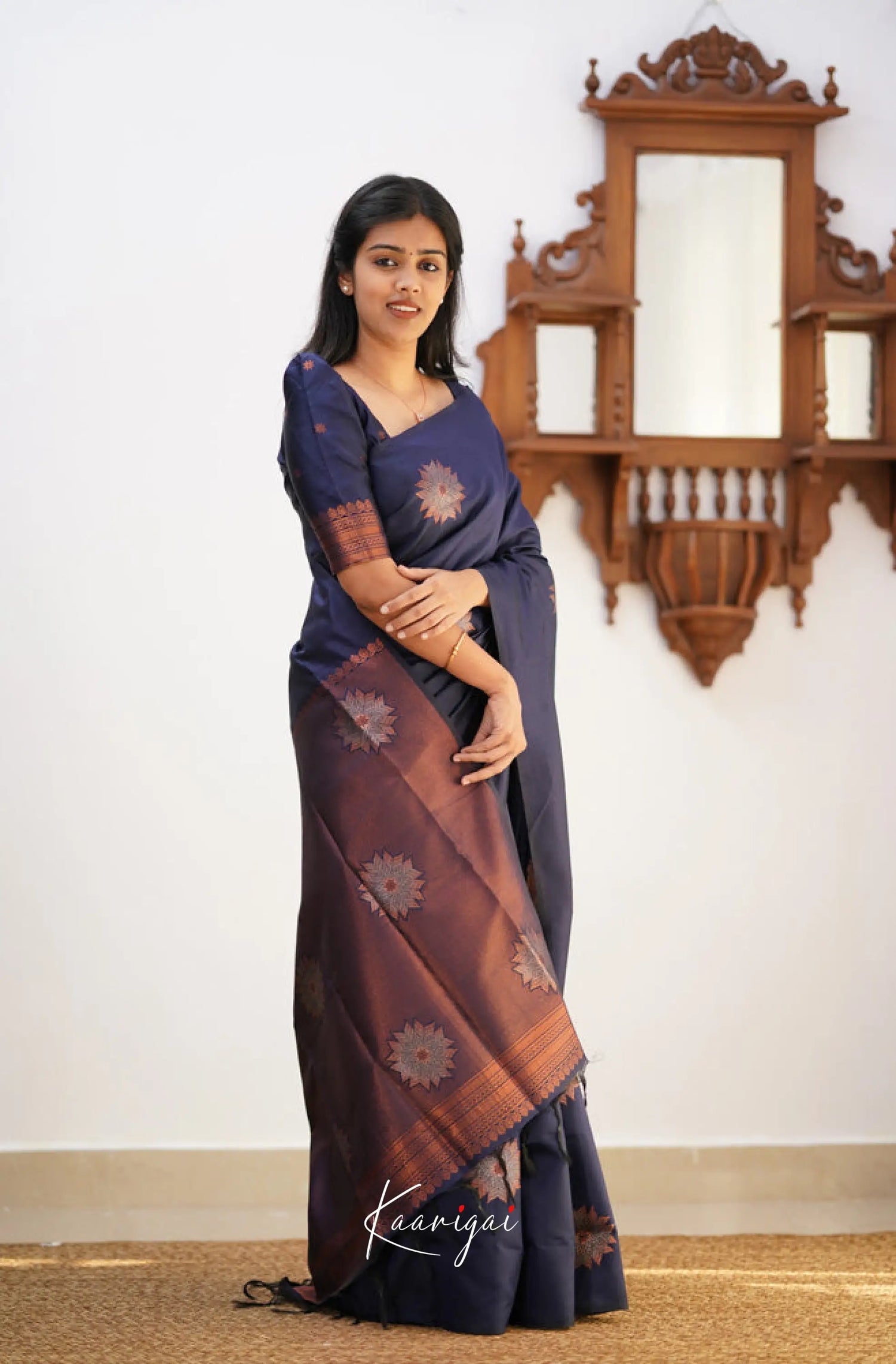 Sita - Navy Blue Semi Silk Saree Sarees