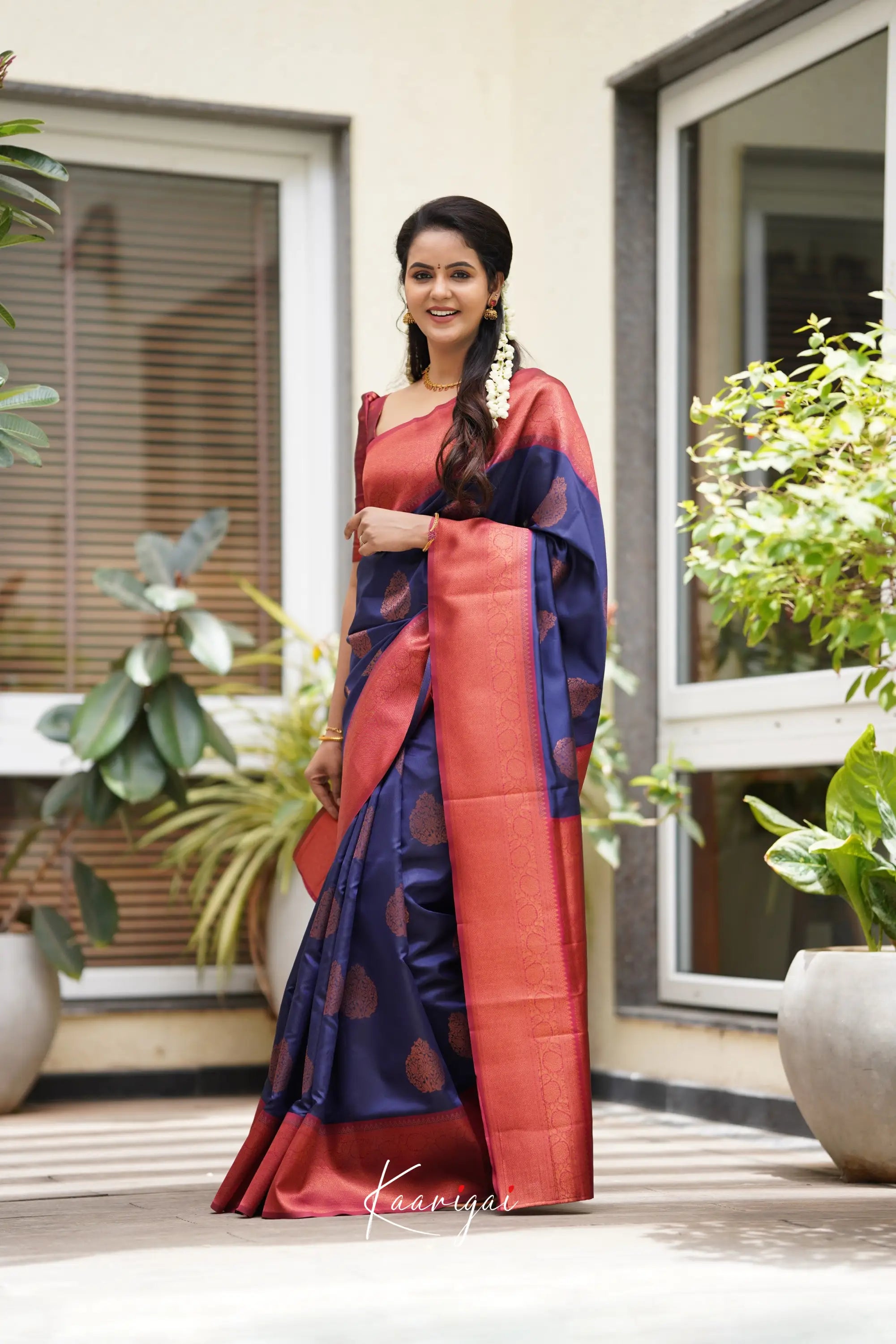 Sita - Navy Blue Semi Silk Saree Sarees