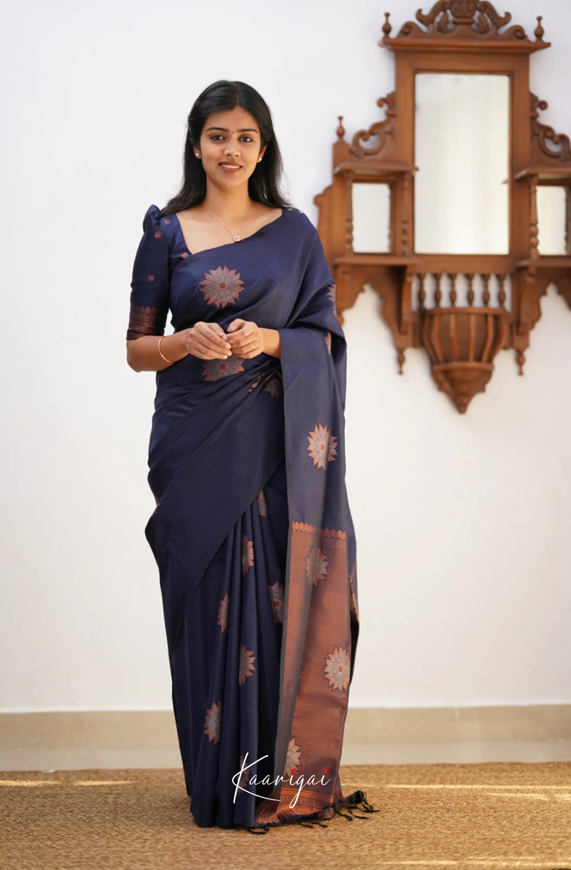 Sita - Navy Blue Semi Silk Saree Sarees