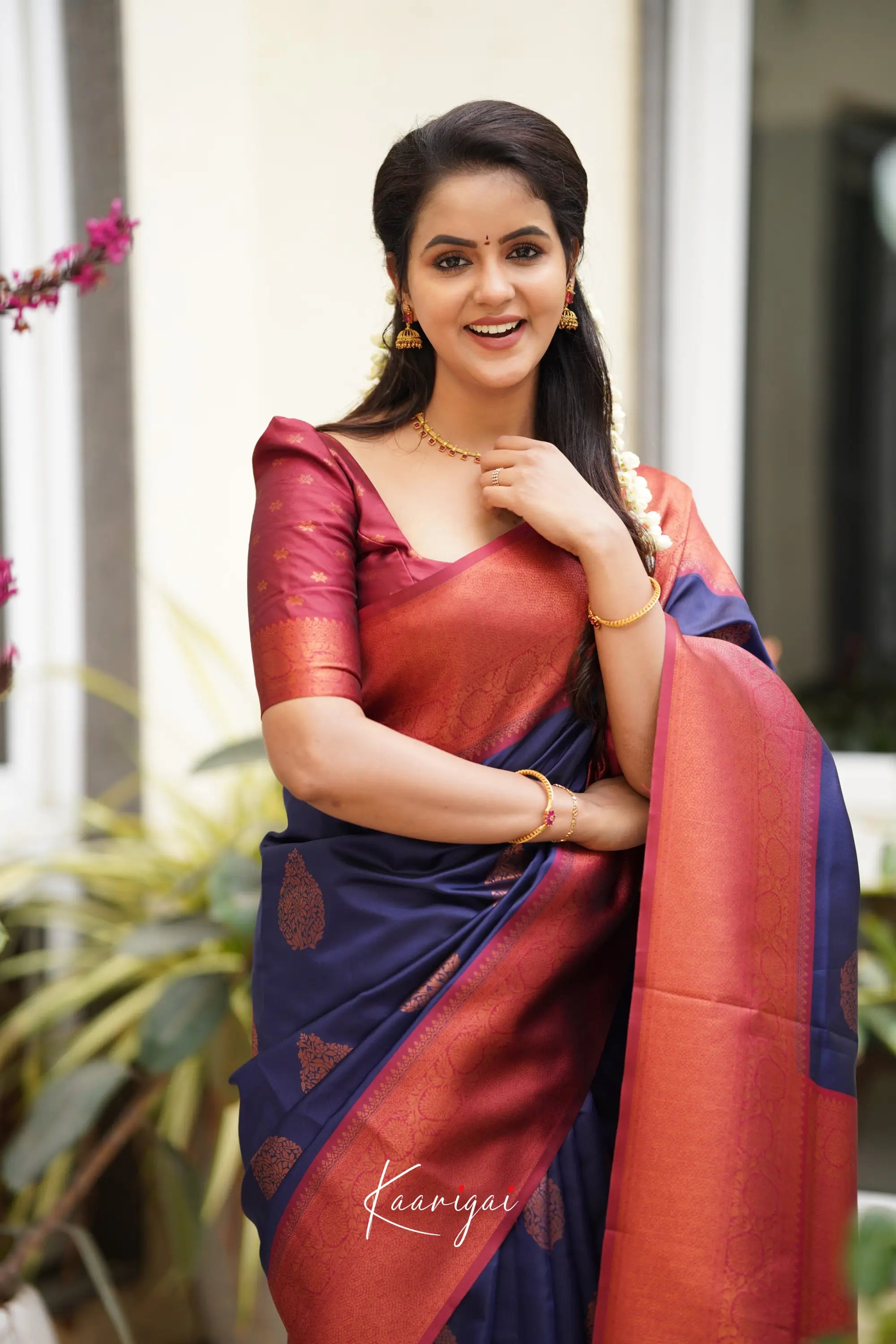 Sita - Navy Blue Semi Silk Saree Sarees