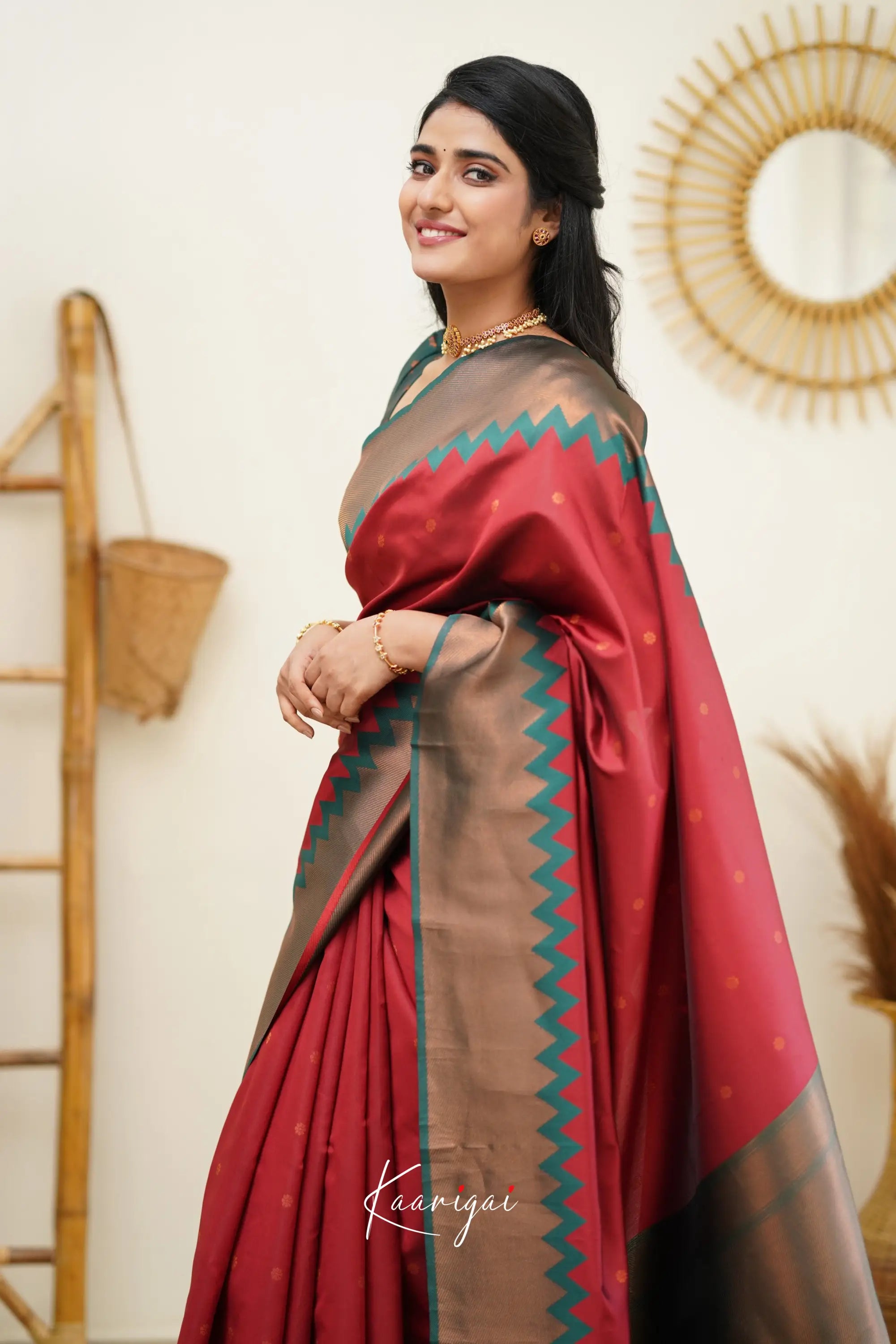 Sita - Reddish Maroon And Dark Green Semi Silk Saree Sarees