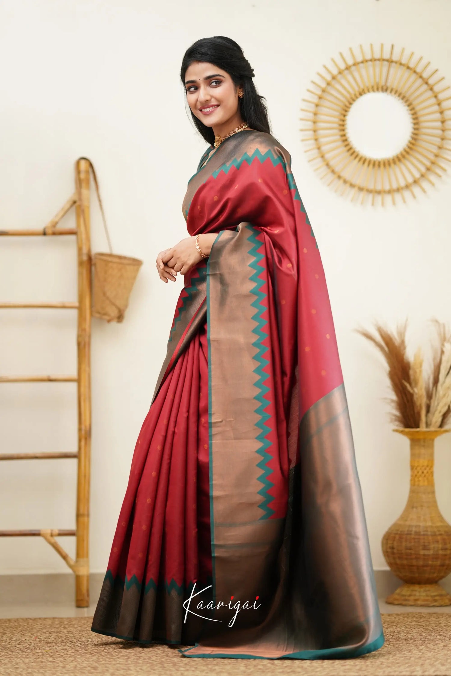 Sita - Reddish Maroon And Dark Green Semi Silk Saree Sarees