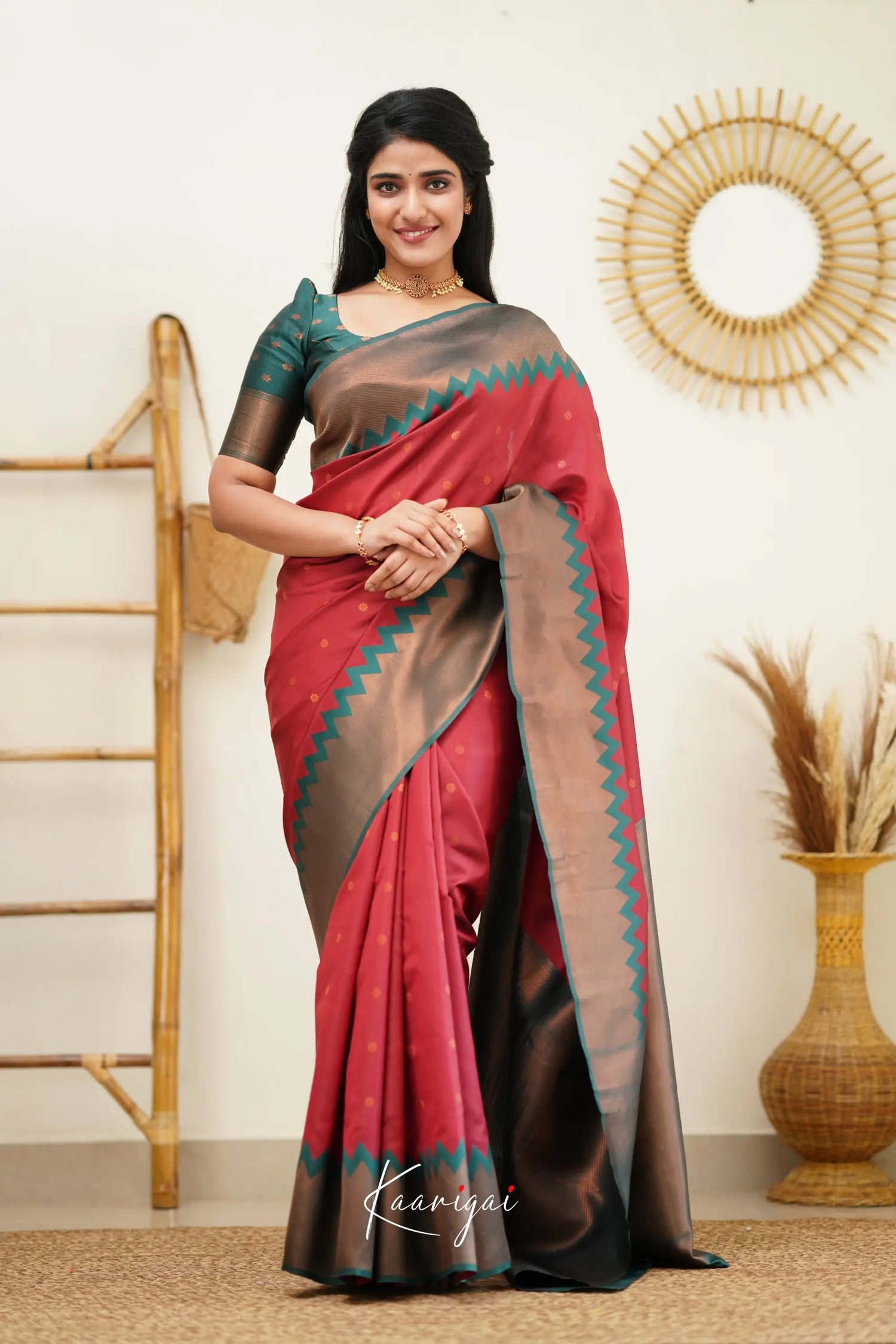 Sita - Reddish Maroon And Dark Green Semi Silk Saree Sarees