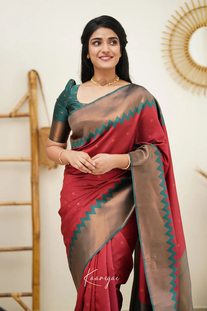 Sita - Reddish Maroon And Dark Green Semi Silk Saree Sarees