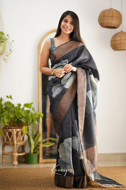 Tarika Dark Grey Shade Pure Tussar Saree Sarees