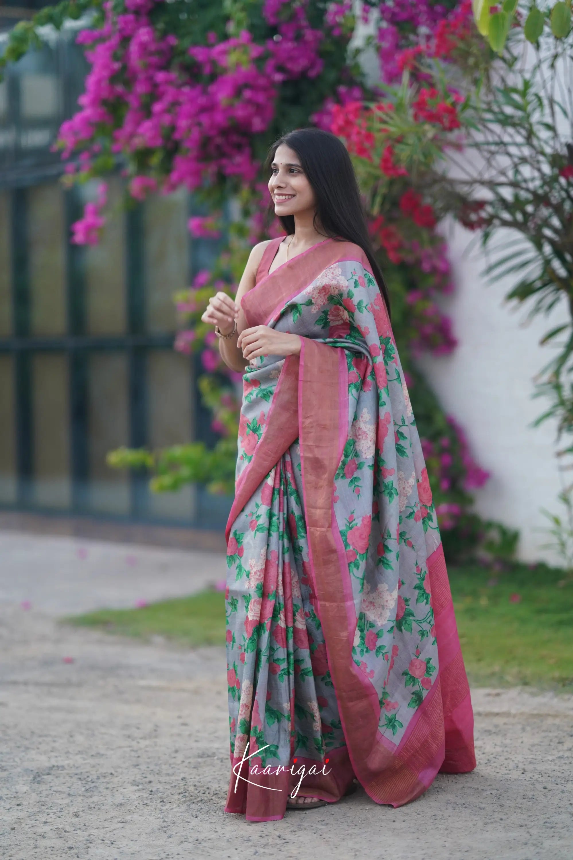 Tarika Pure Tussar Saree - Ash And Pink Sarees