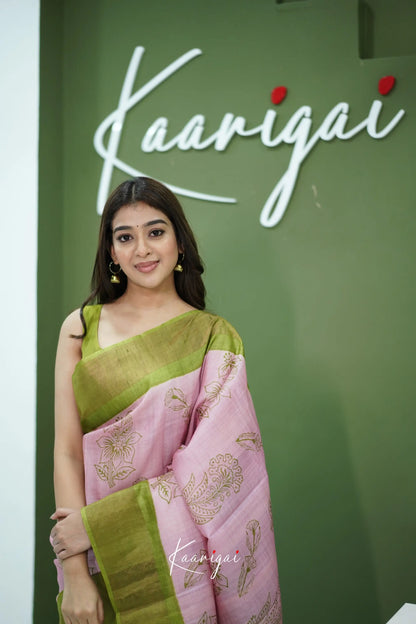 Tarika Pure Tussar Saree - Baby Pink and Light Green Sarees
