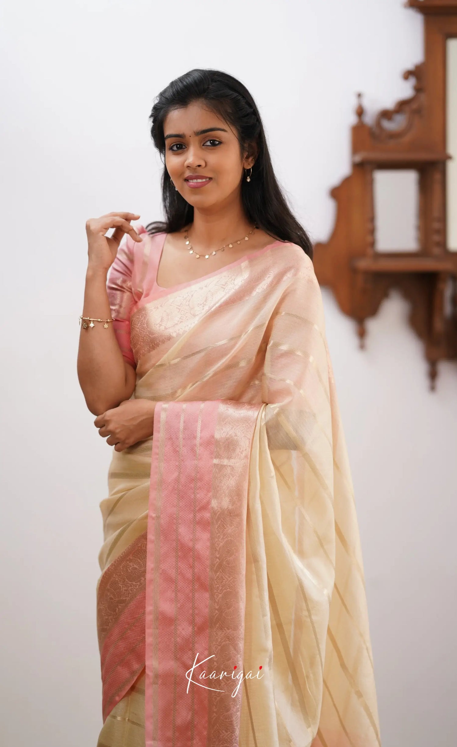 Vinathi- Cream Organza Saree Sarees