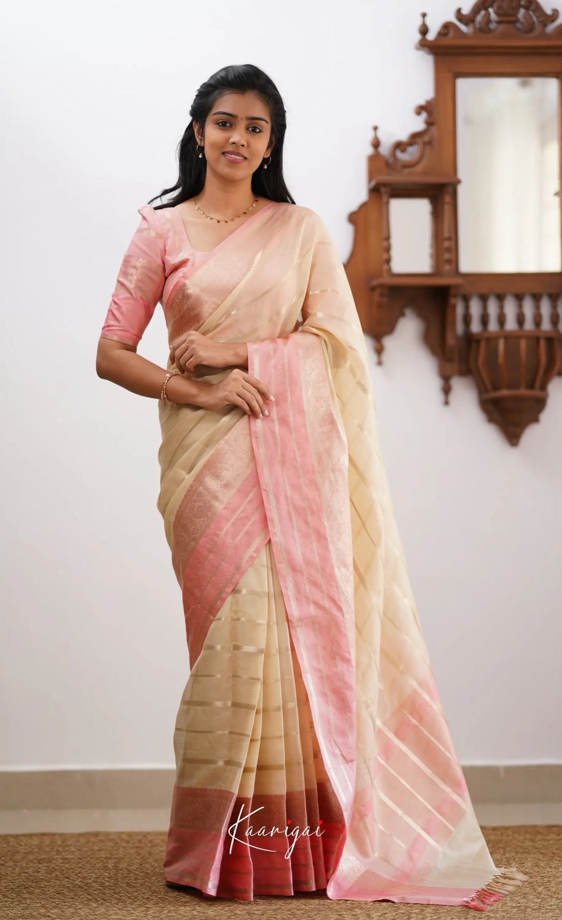 Vinathi- Cream Organza Saree Sarees