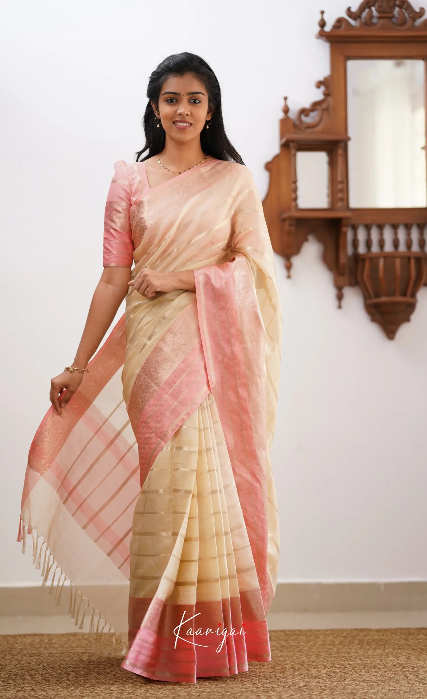 Vinathi- Cream Organza Saree Sarees