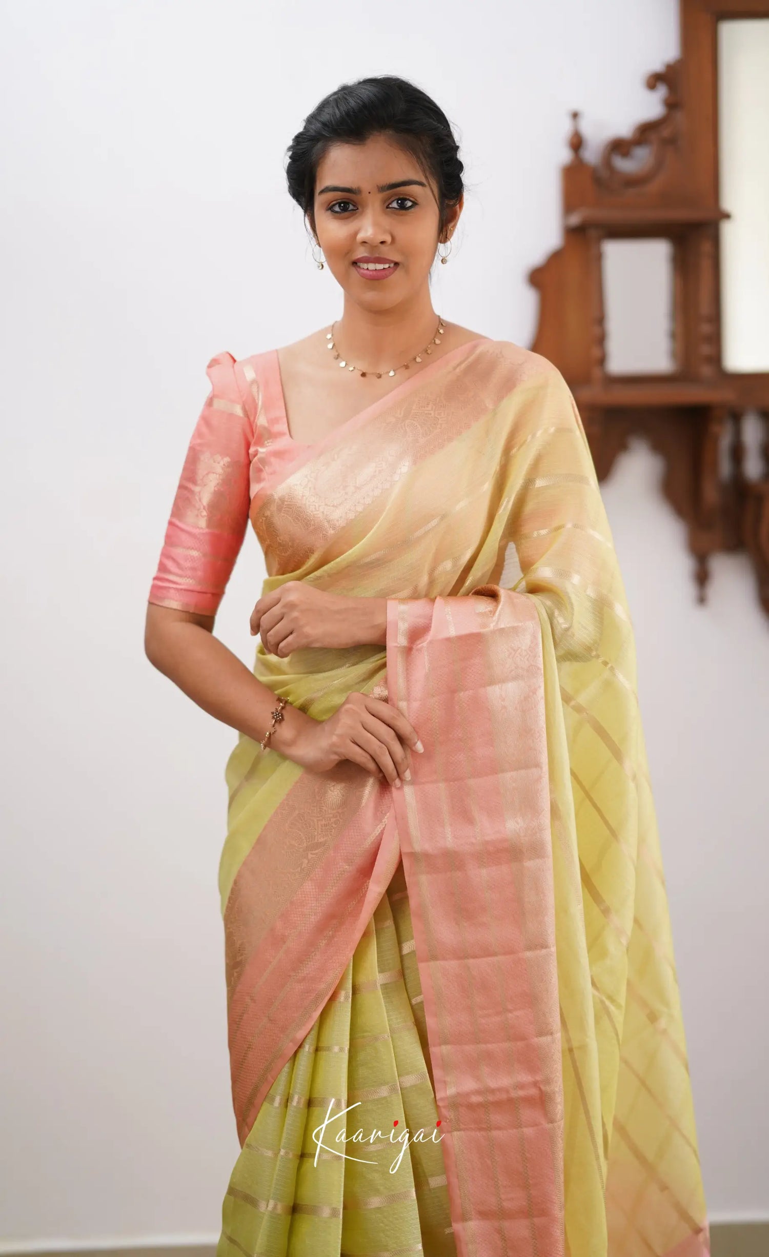 Vinathi- Pastel Yellow Organza Saree Sarees